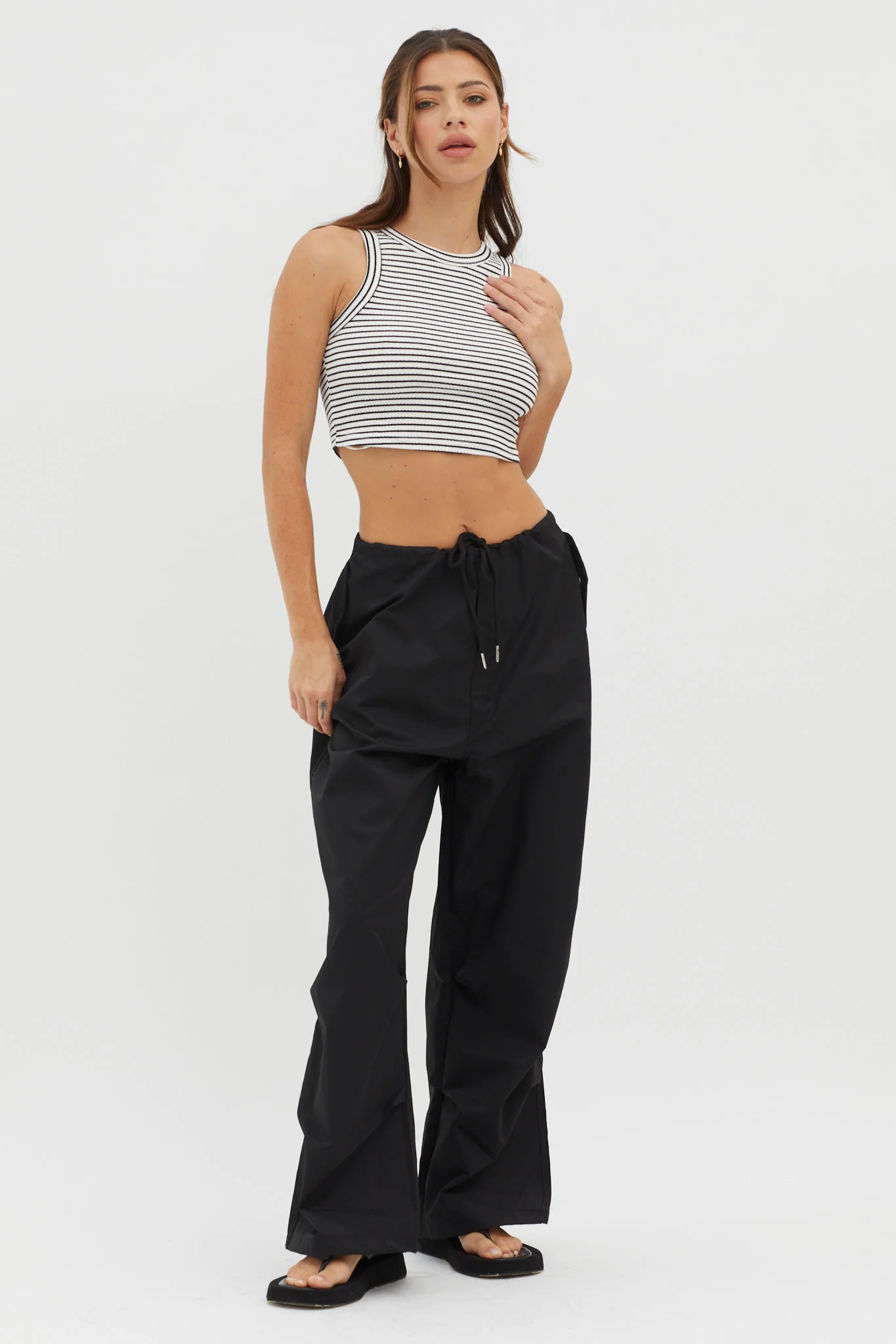 Seeker Ribbed Crop Top Striped White Base - Image 3