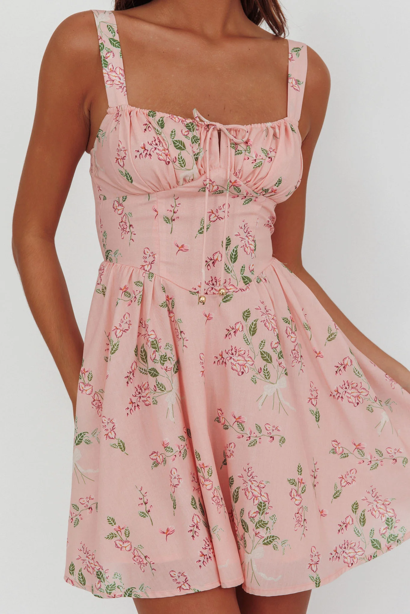 Seen The Light Tie Bust Mini Dress Floral Blush - Image 3