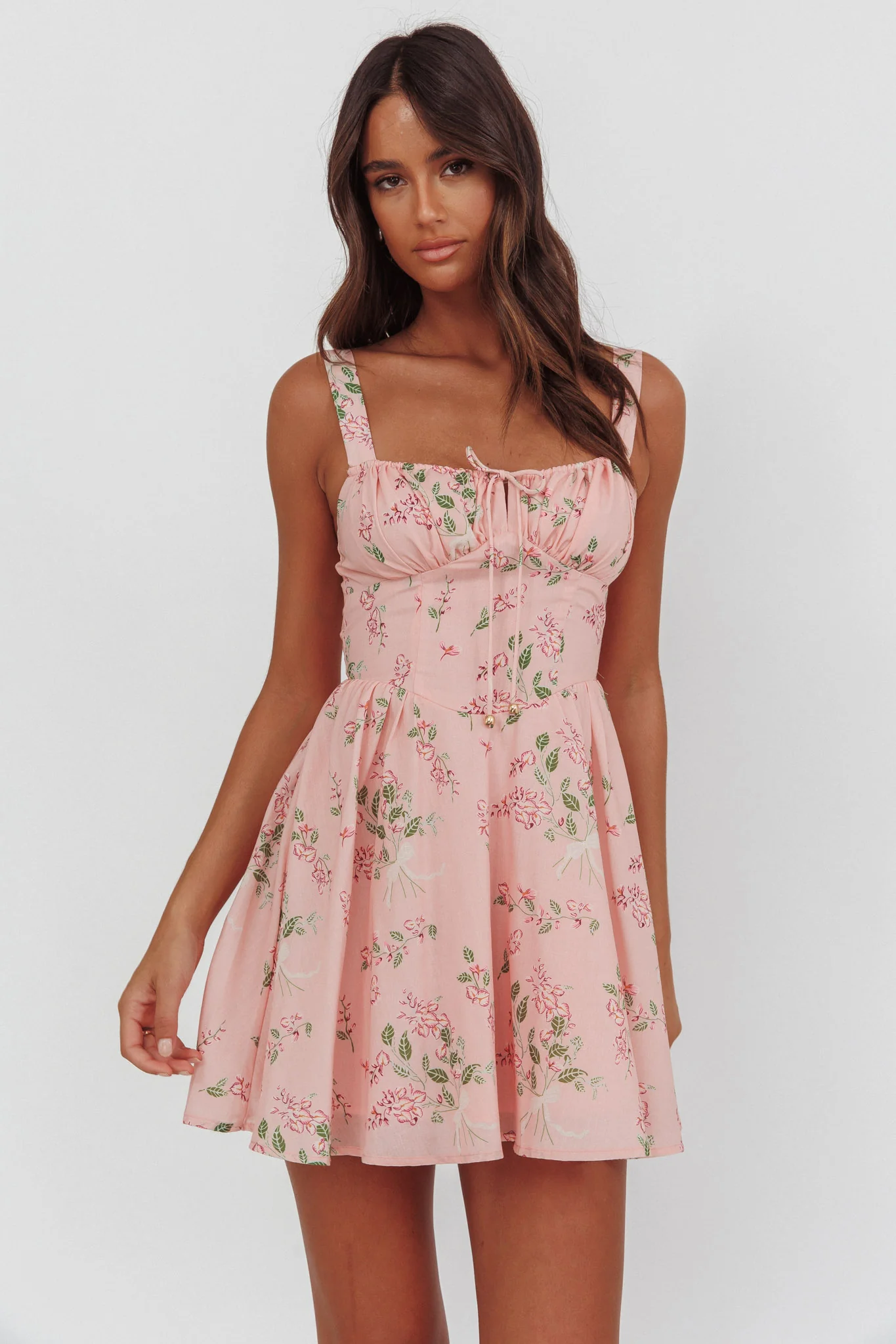 Seen The Light Tie Bust Mini Dress Floral Blush - Image 5