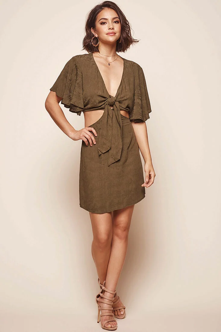 Selfie Batwing Bust Tie Dress Olive - Image 2
