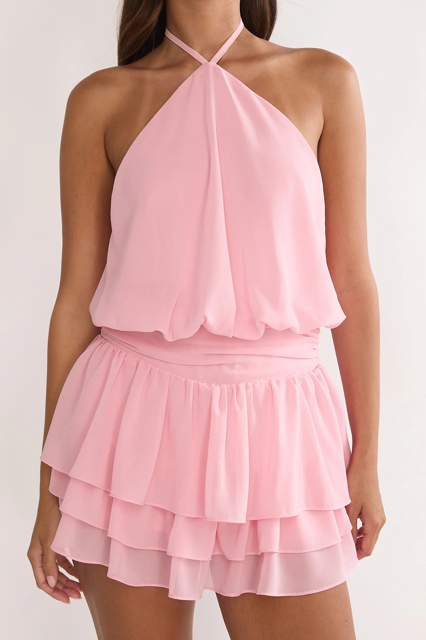 Seliah Halter Layered Hem Mini Dress Blush - Image 4