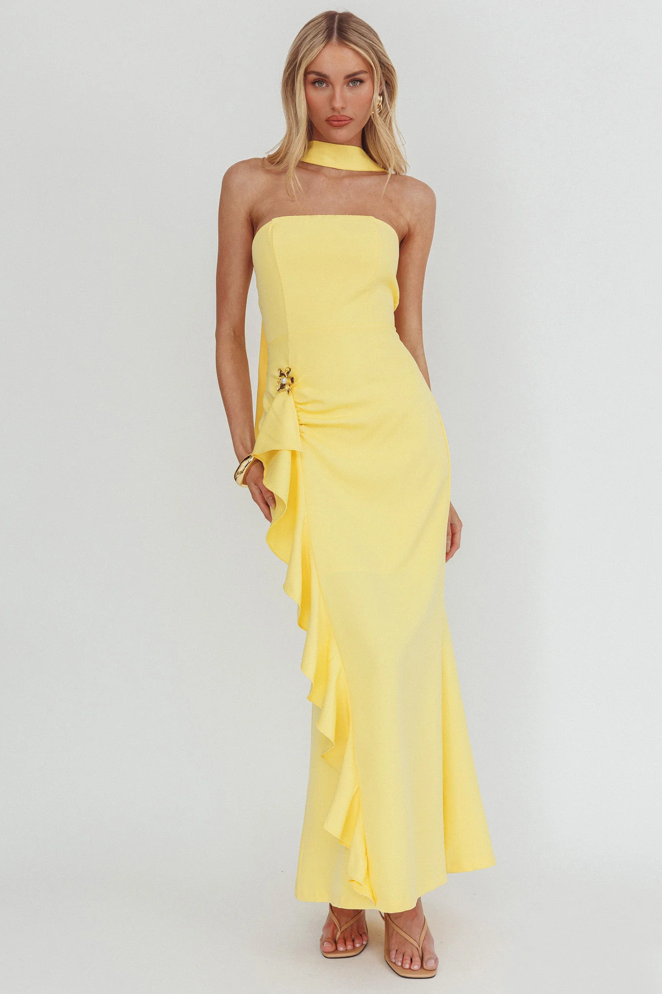 Selora Strapless Ruffle Maxi Dress Butter - Image 5