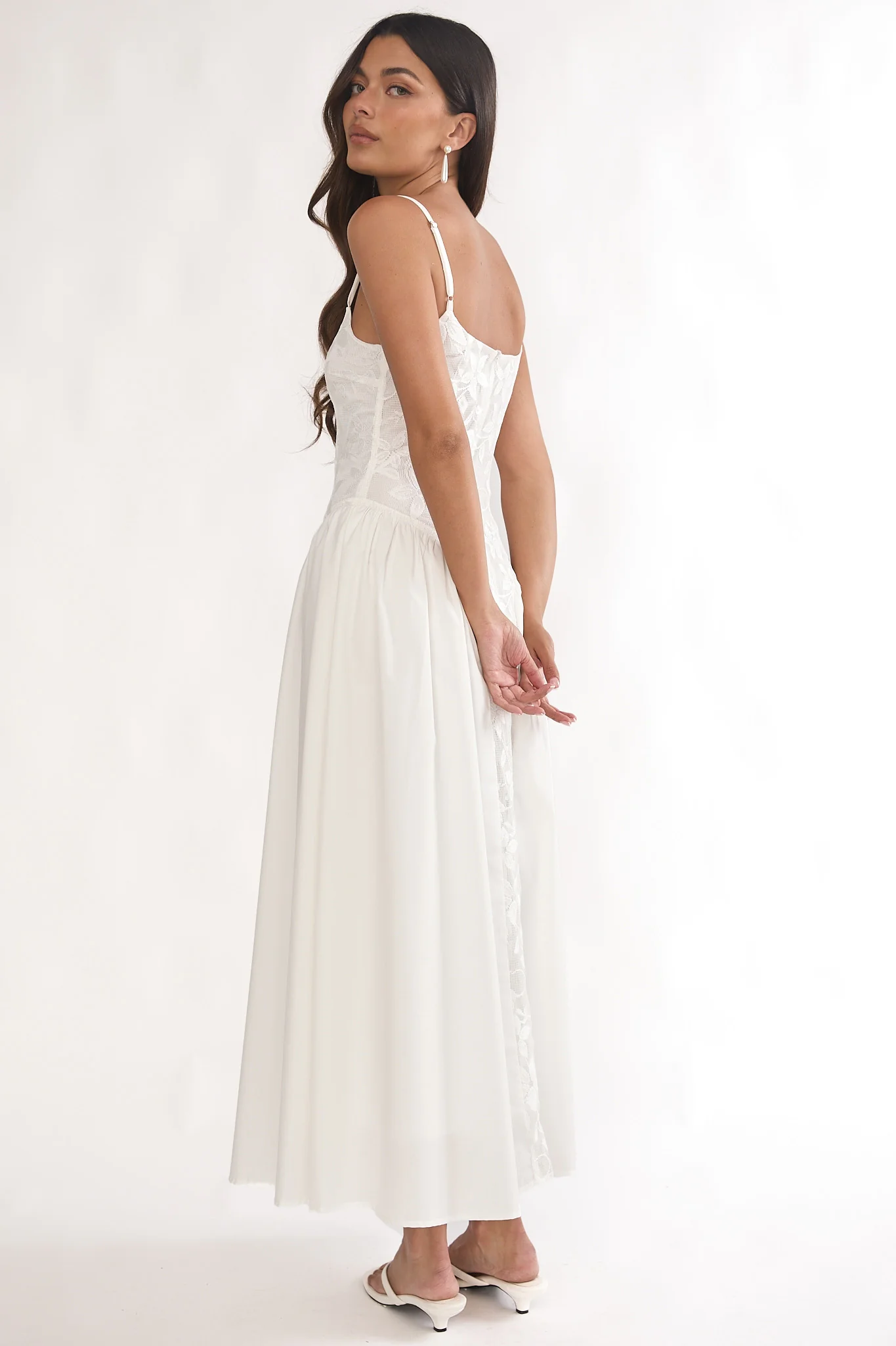 Seluna Gathered Waist Maxi Dress Embroidered Cream - Image 2