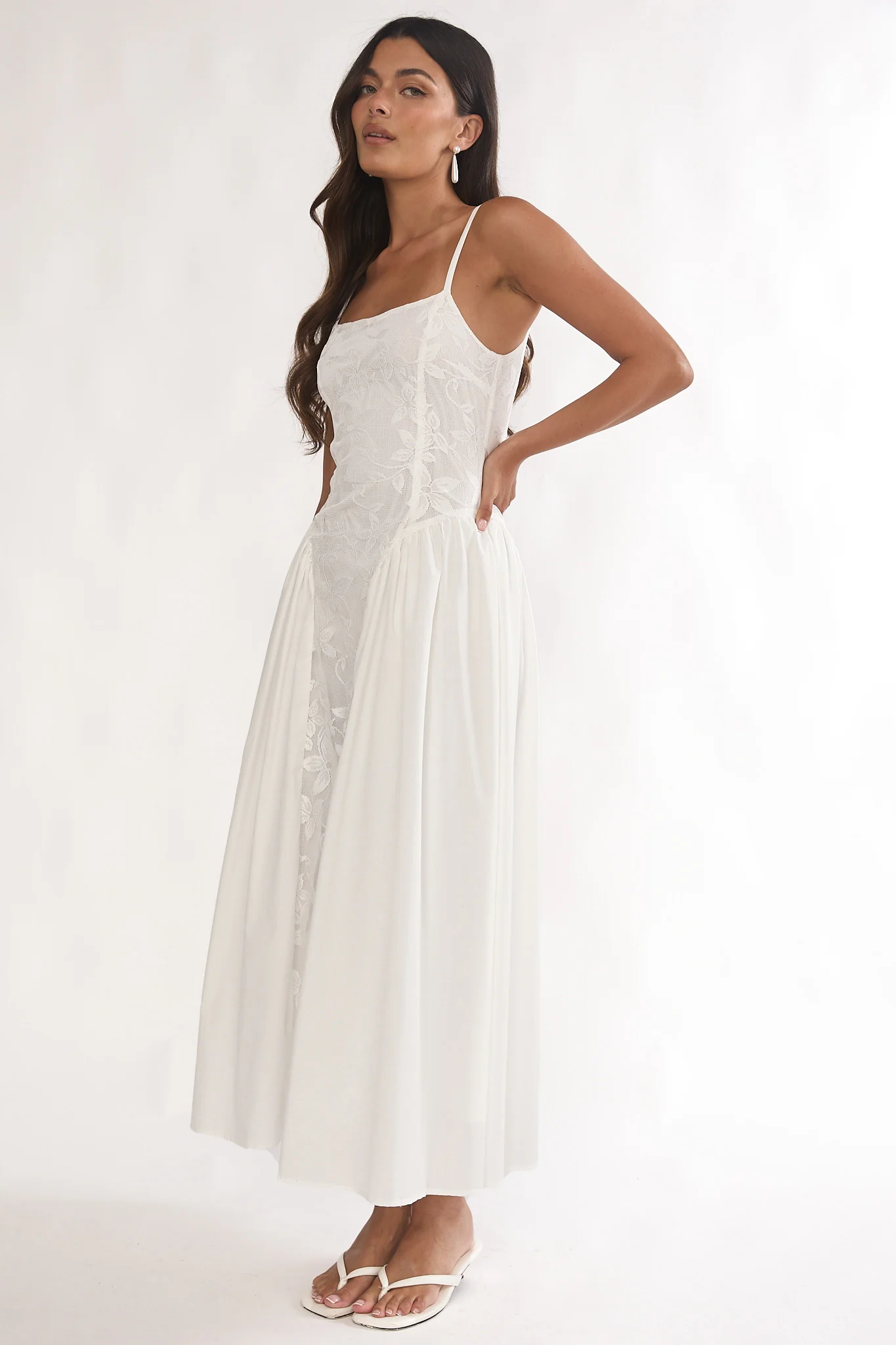 Seluna Gathered Waist Maxi Dress Embroidered Cream - Image 4