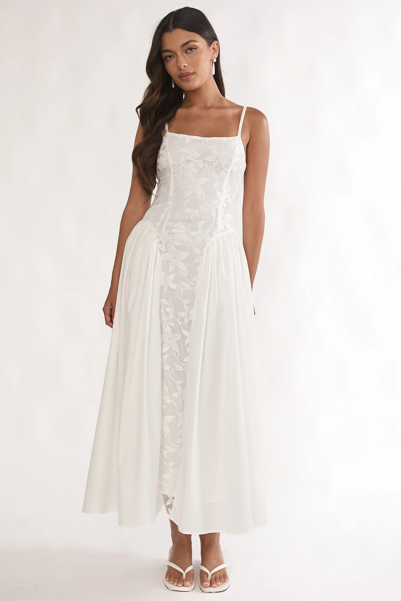 Seluna Gathered Waist Maxi Dress Embroidered Cream - Image 5