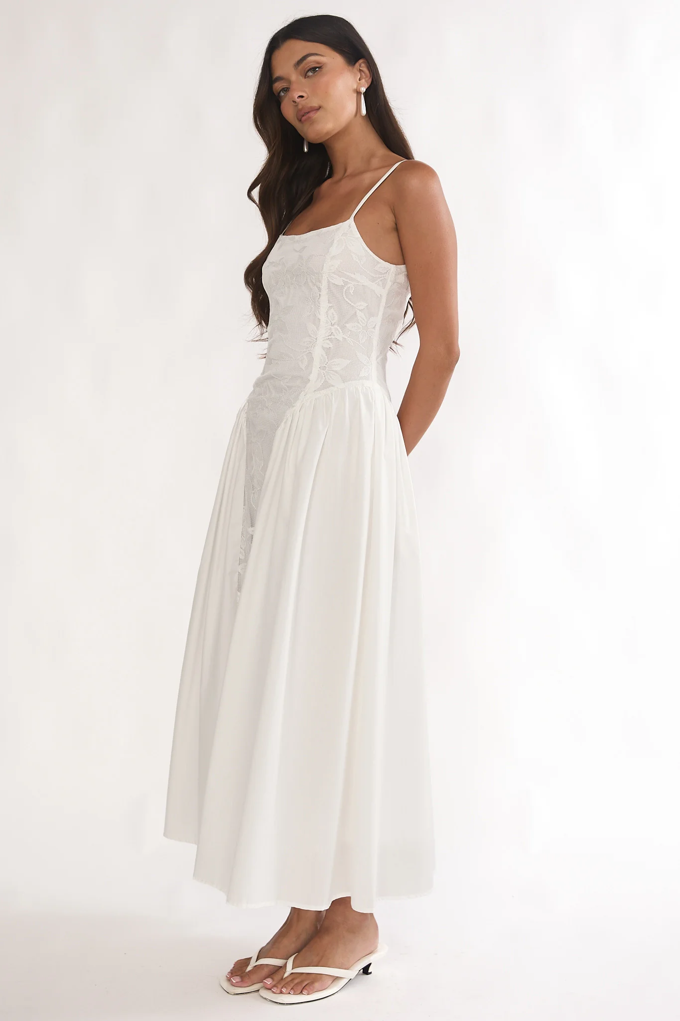 Seluna Gathered Waist Maxi Dress Embroidered Cream - Image 6