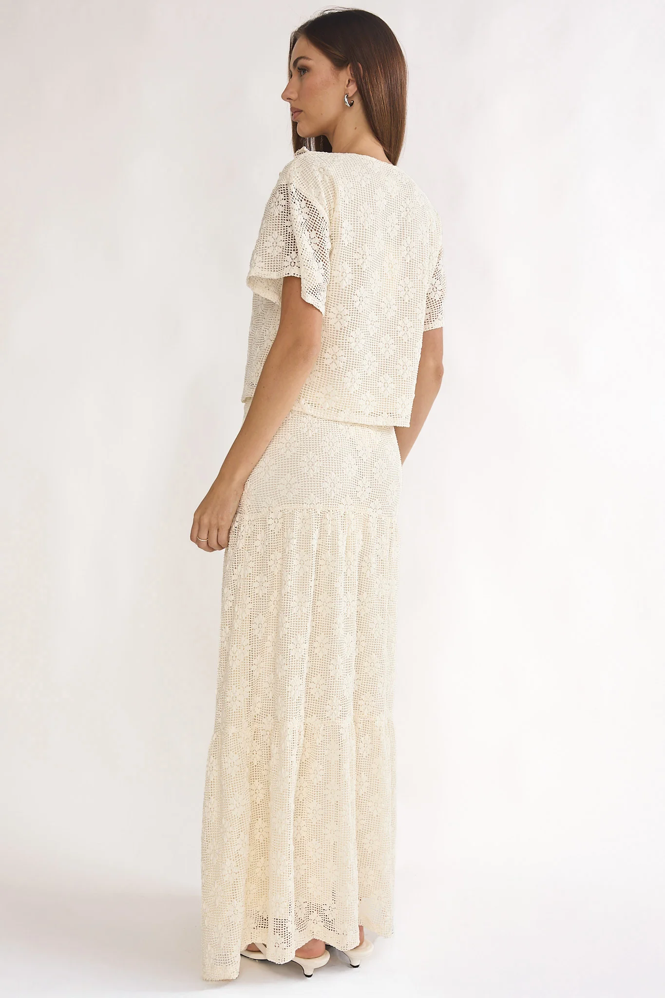 Sera Lane Crochet Maxi Skirt Cream - Image 2
