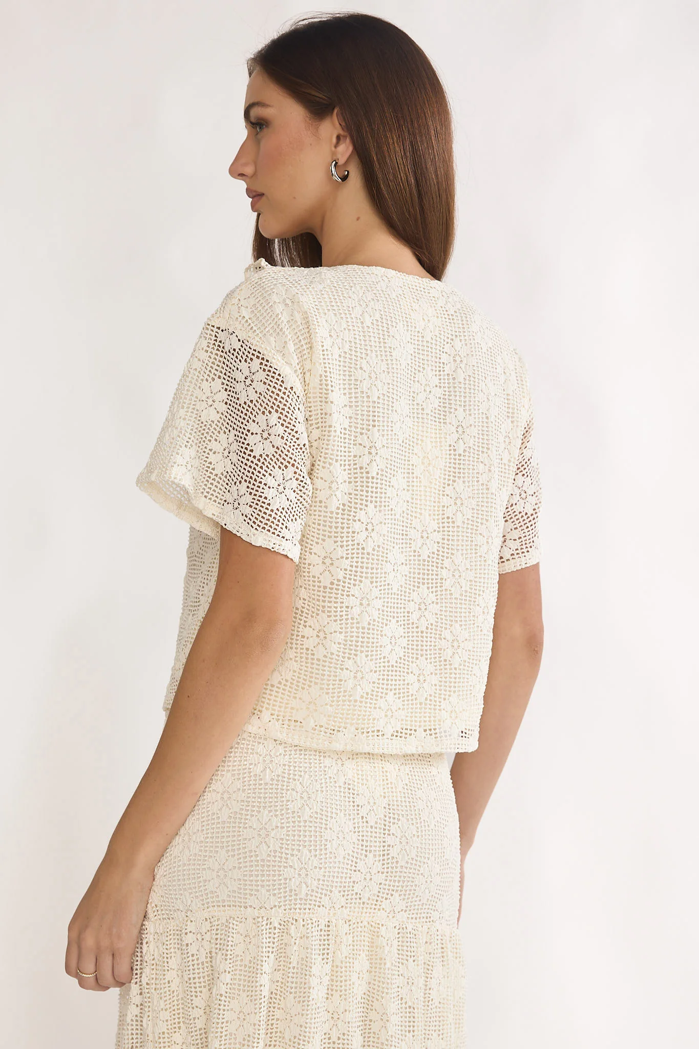 Sera Lane Crochet Tie Top Cream - Image 2
