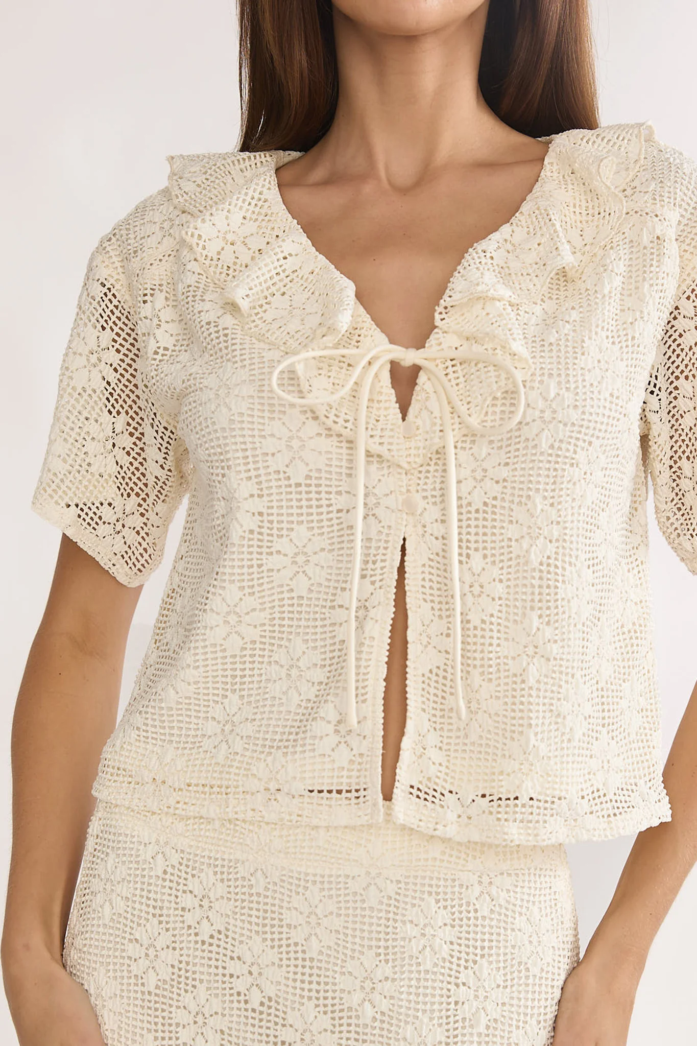 Sera Lane Crochet Tie Top Cream - Image 3