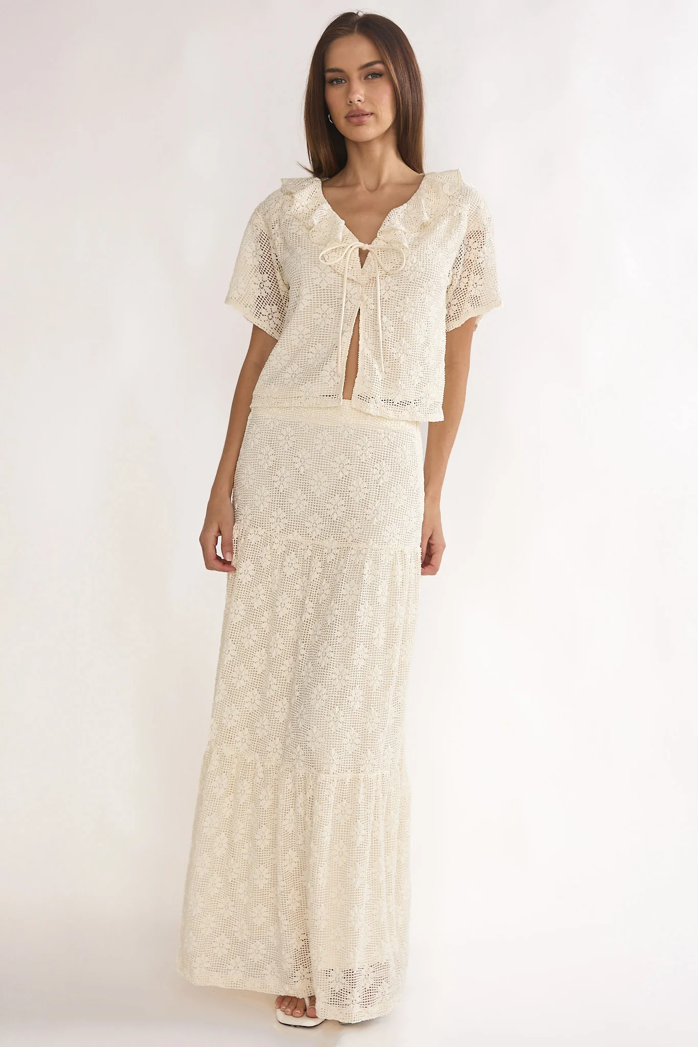 Sera Lane Crochet Tie Top Cream - Image 4