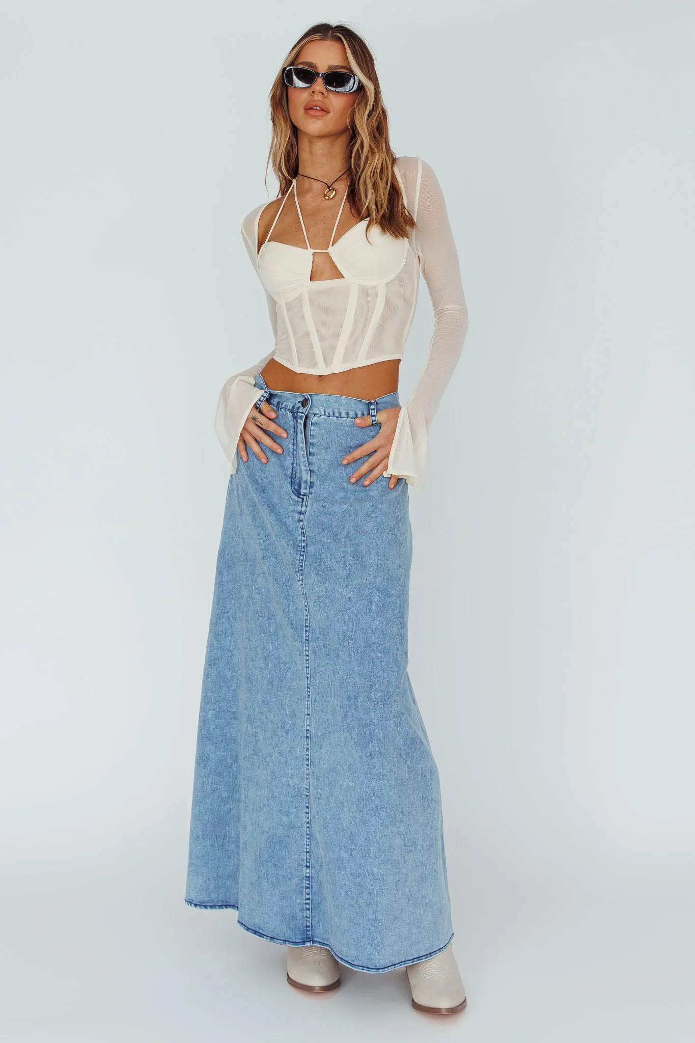 Sera Long Sleeve String Tie Top Milk - Image 3