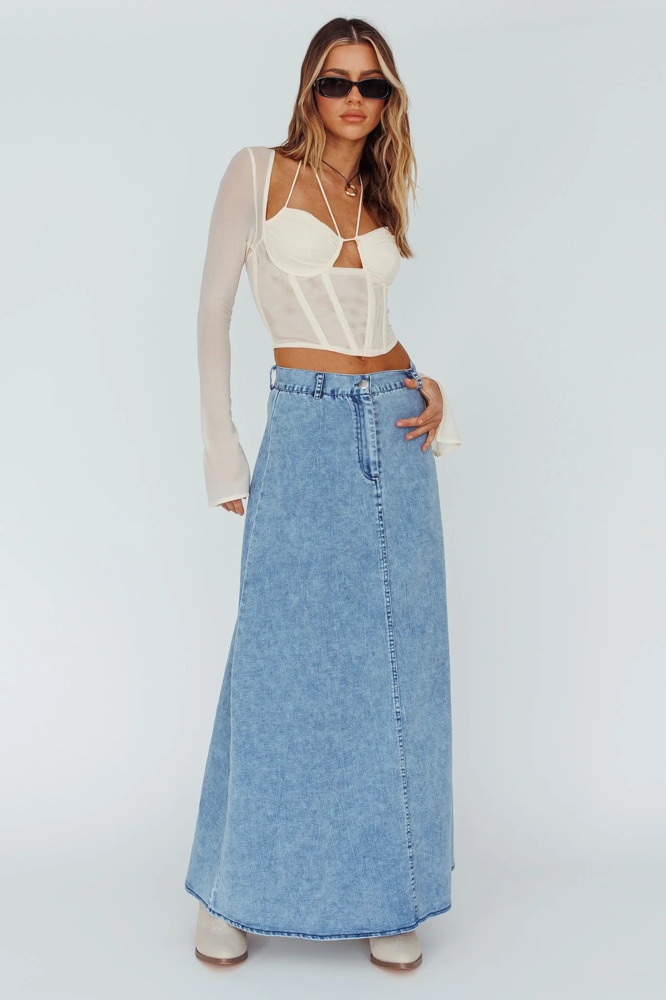 Sera Long Sleeve String Tie Top Milk - Image 5