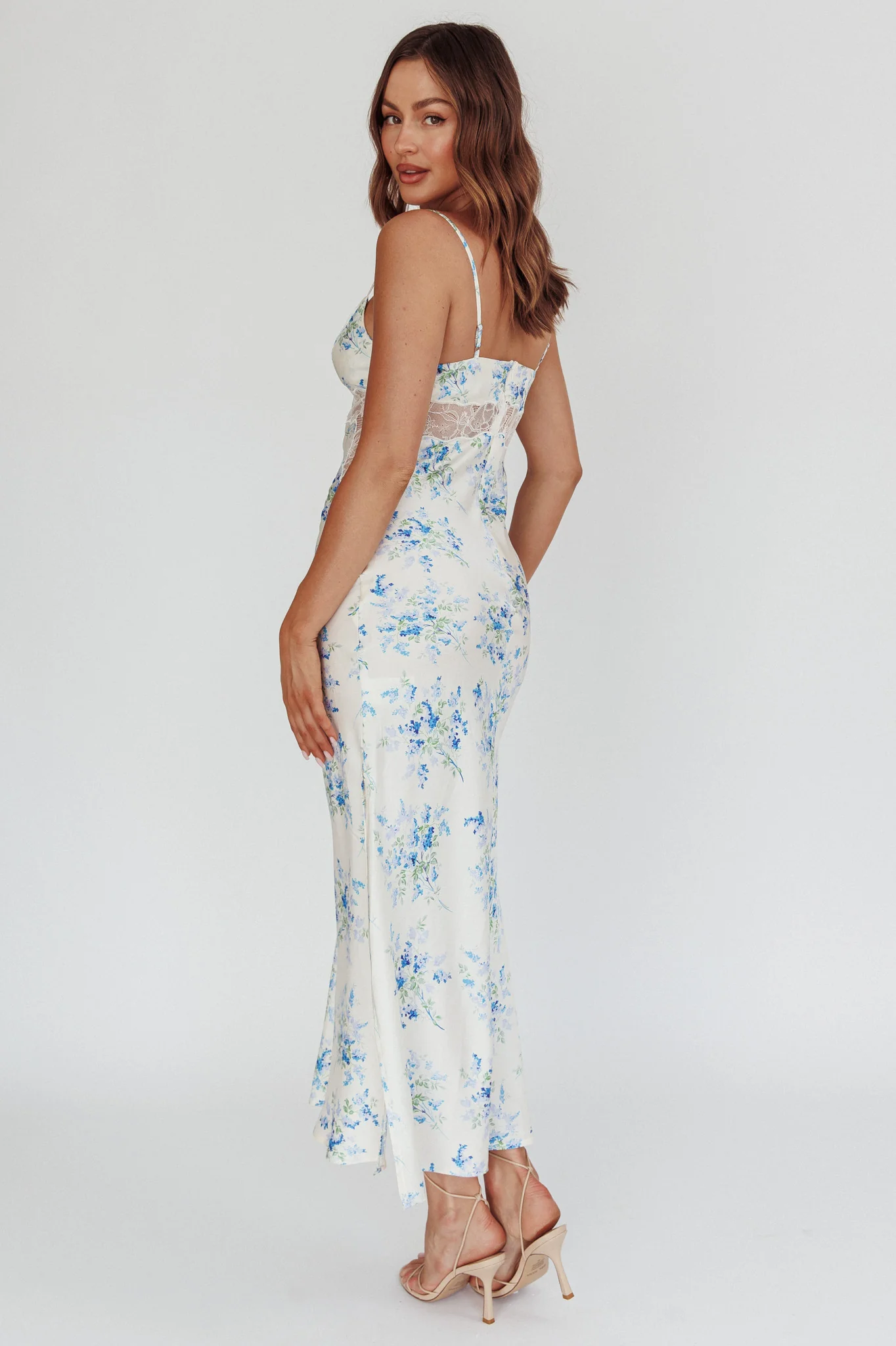 Seraphim Floral Lace Maxi Dress Blue Cream - Image 4