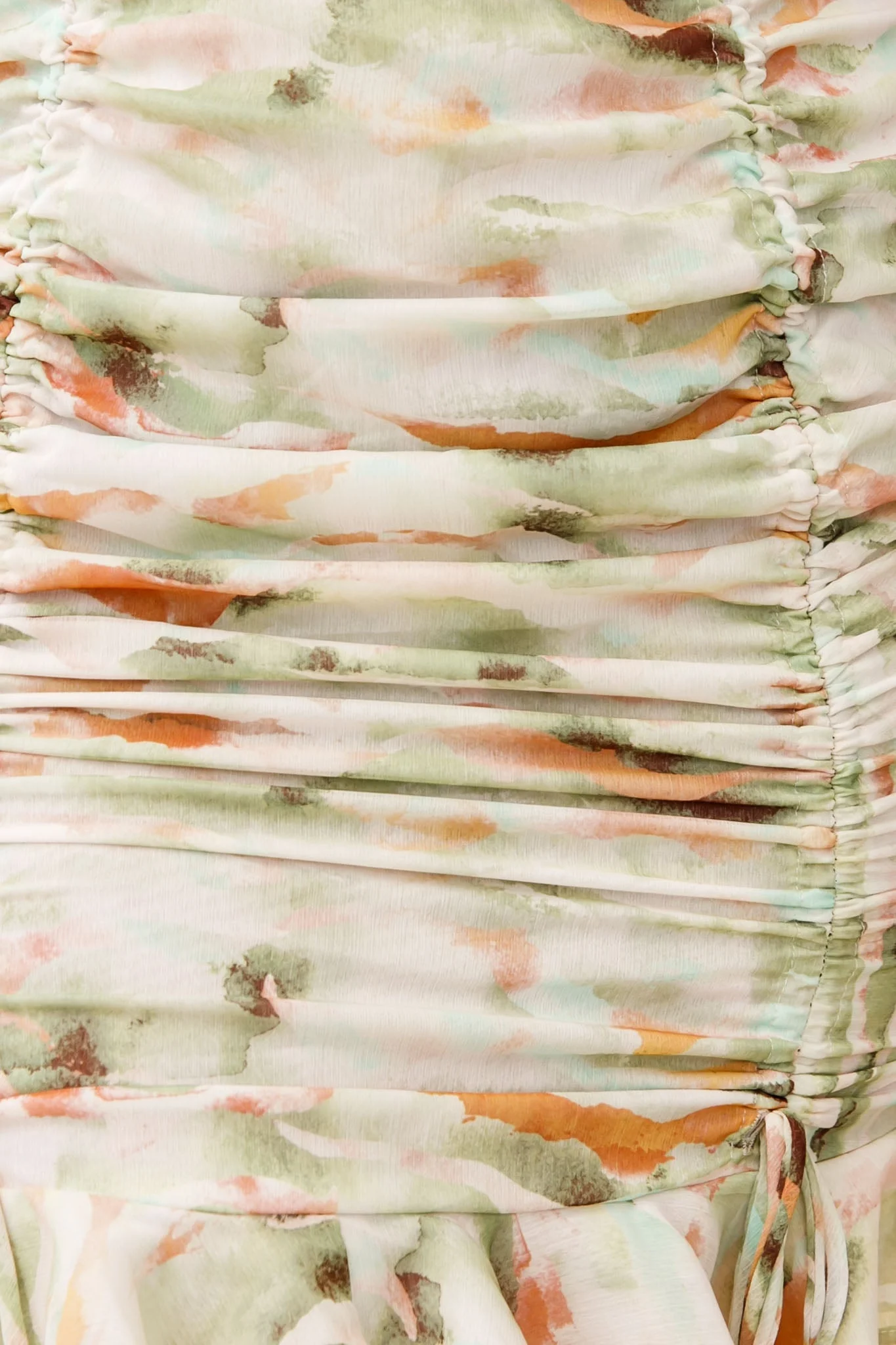 Serena Puff Sleeve Ruched Detail Dress Watercolor Print Green - Image 4