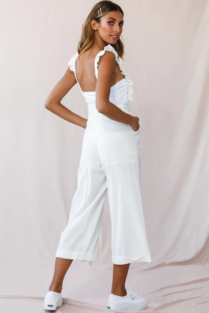 Serenade Ruffle Strap Pinafore Jumpsuit White - Image 3