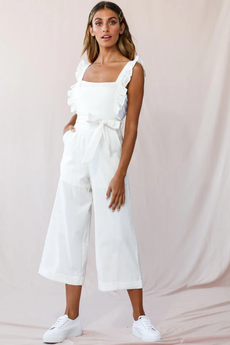 Serenade Ruffle Strap Pinafore Jumpsuit White - Image 5