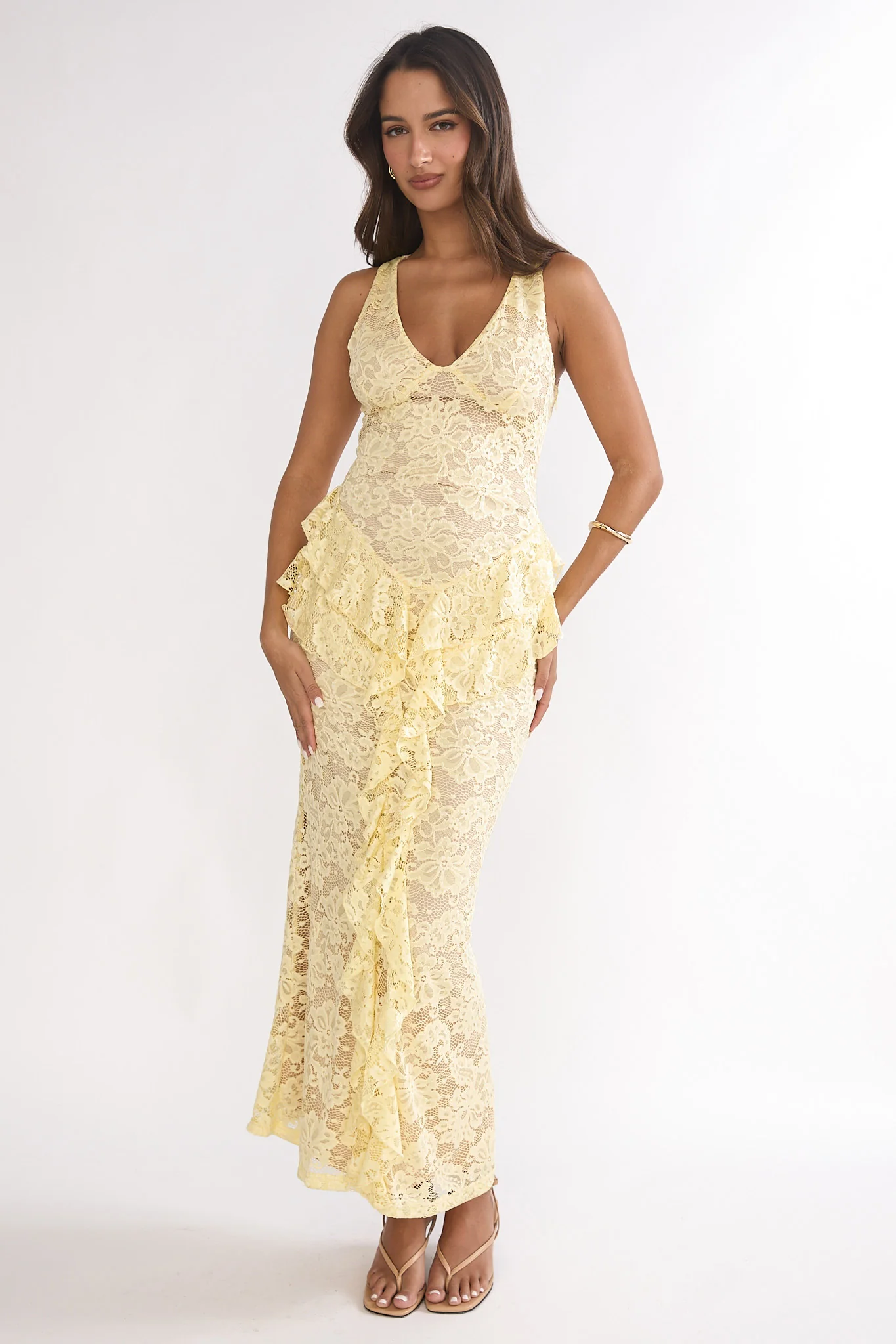 Serenella Peplum Lace Maxi Dress Butter - Image 4