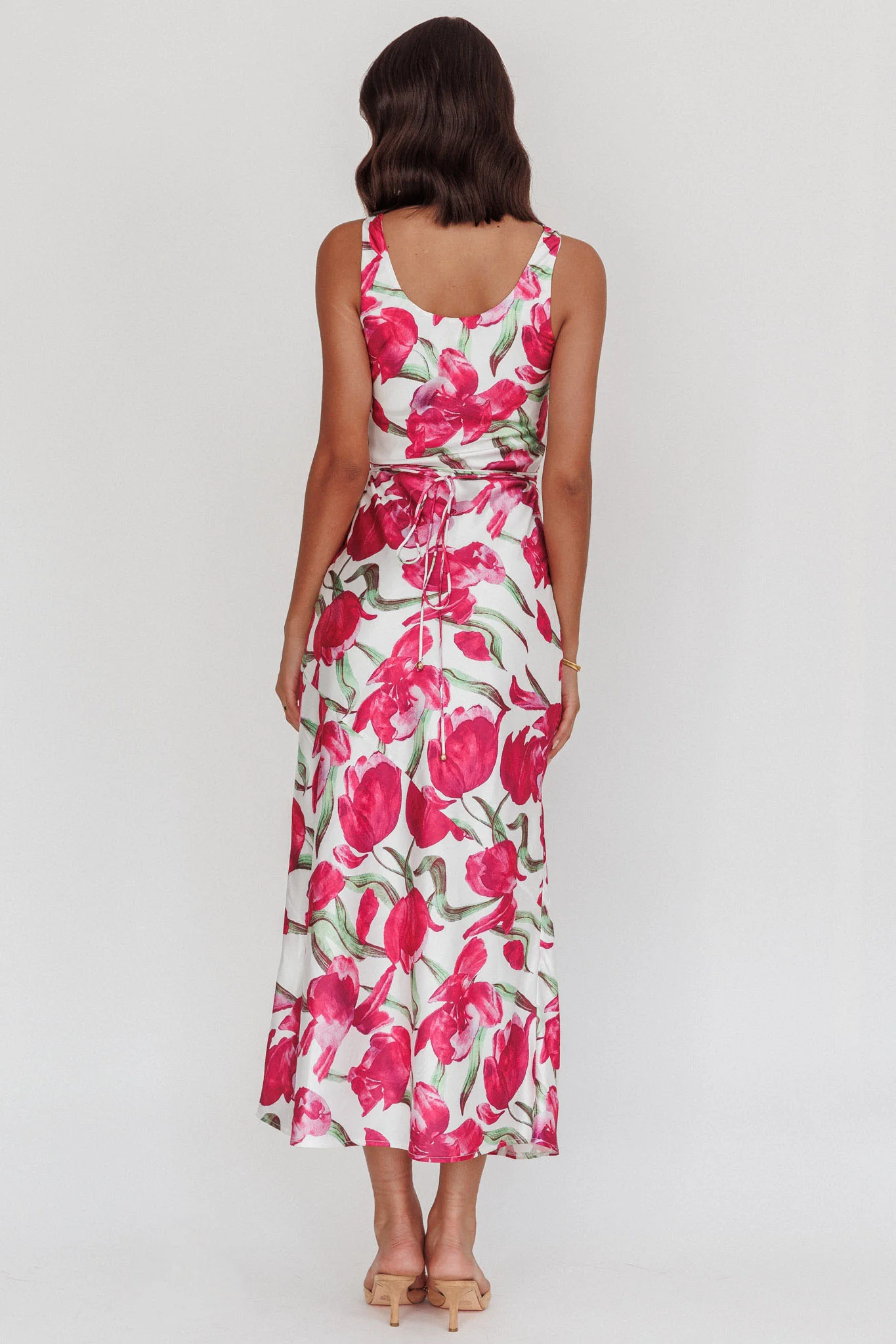 Serenitie Cowl Neck Waist Tie Maxi Dress Floral Pink - Image 3