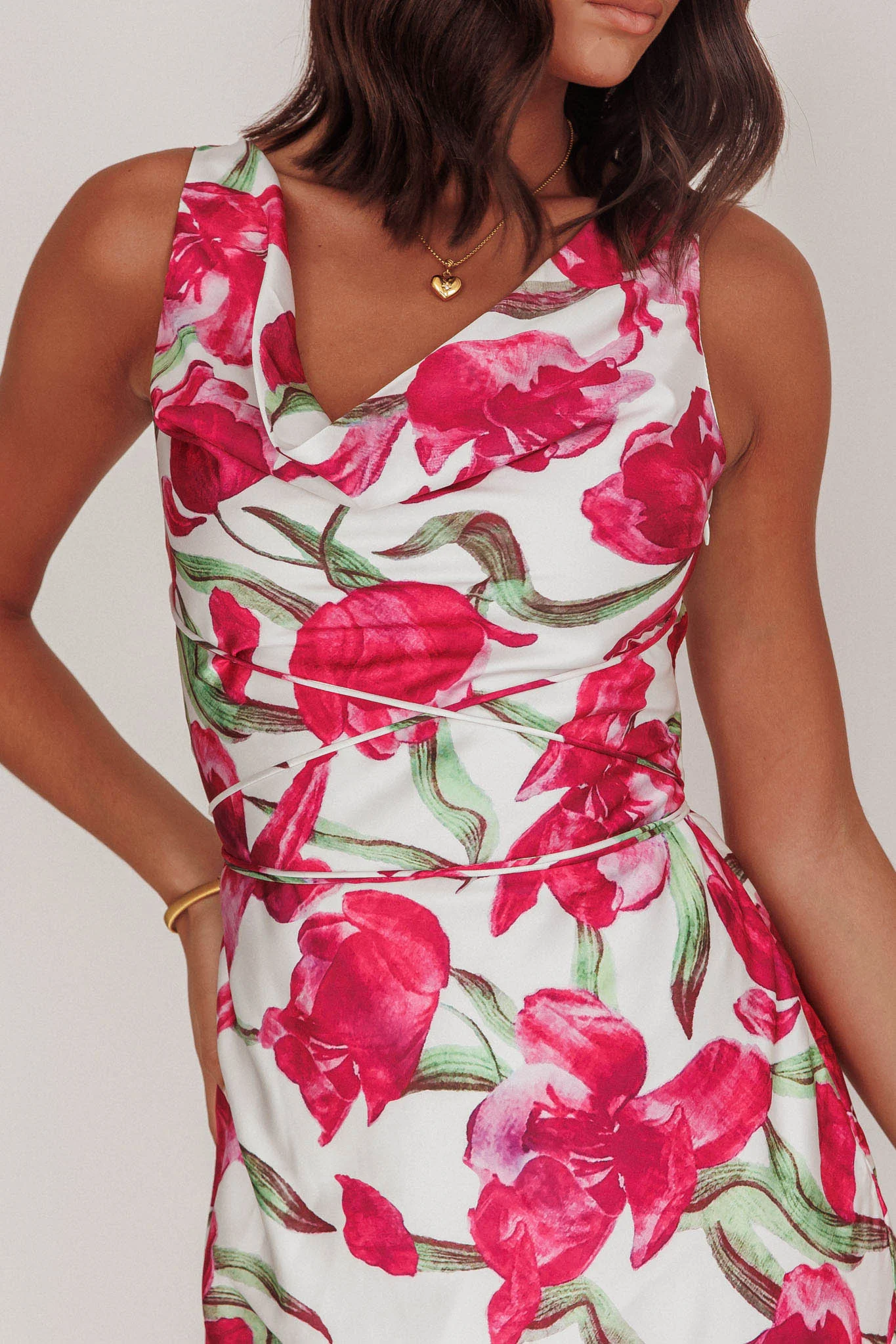 Serenitie Cowl Neck Waist Tie Maxi Dress Floral Pink - Image 5