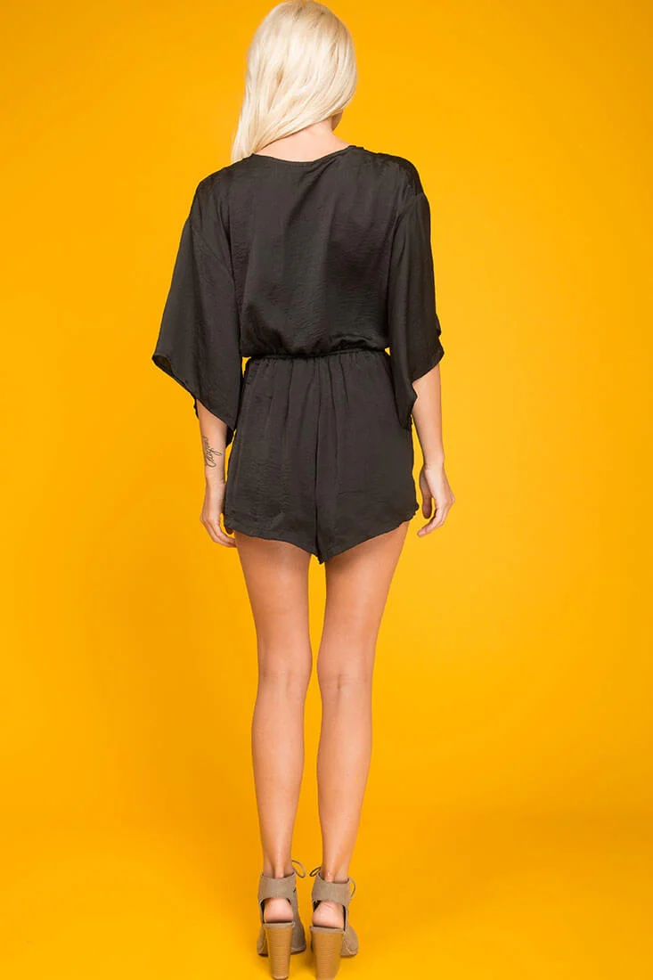 Serenity Wrap Around Bell Sleeve Romper Black - Image 6