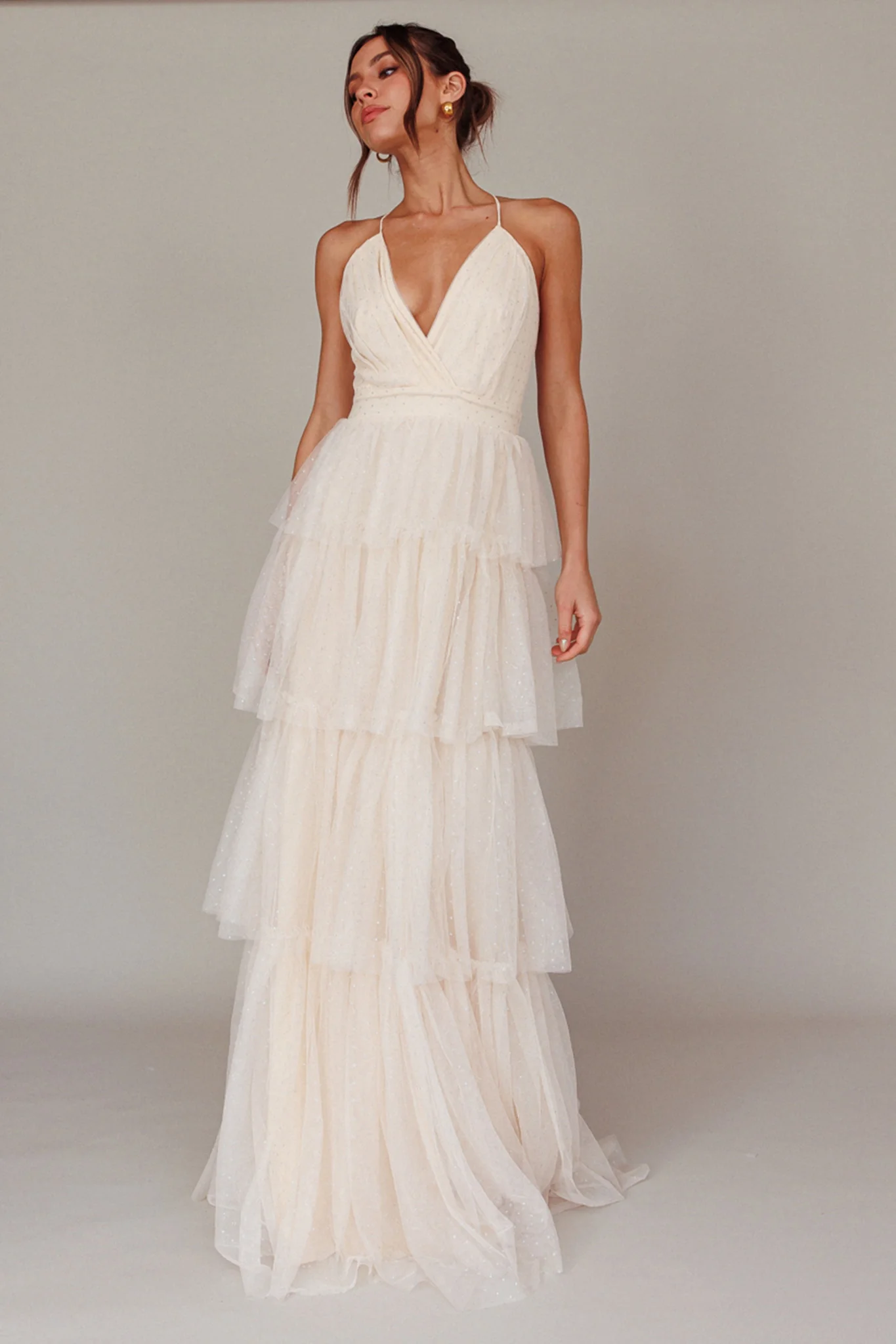 Seylah Tiered Frill Maxi Dress Glitter Cream - Image 6