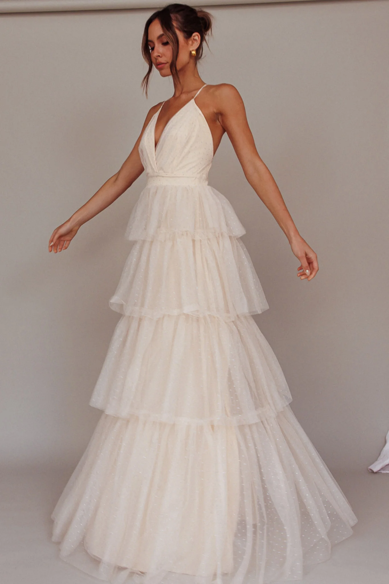 Seylah Tiered Frill Maxi Dress Glitter Cream - Image 8