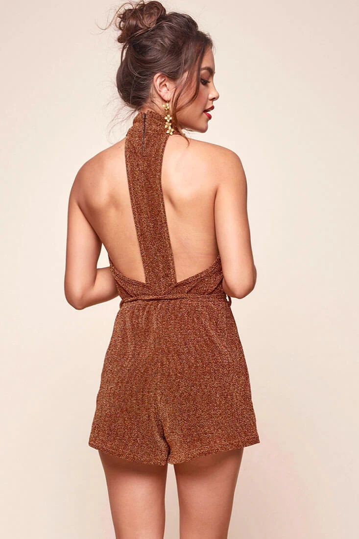Shae Shimmery V Neck Romper Rust - Image 5