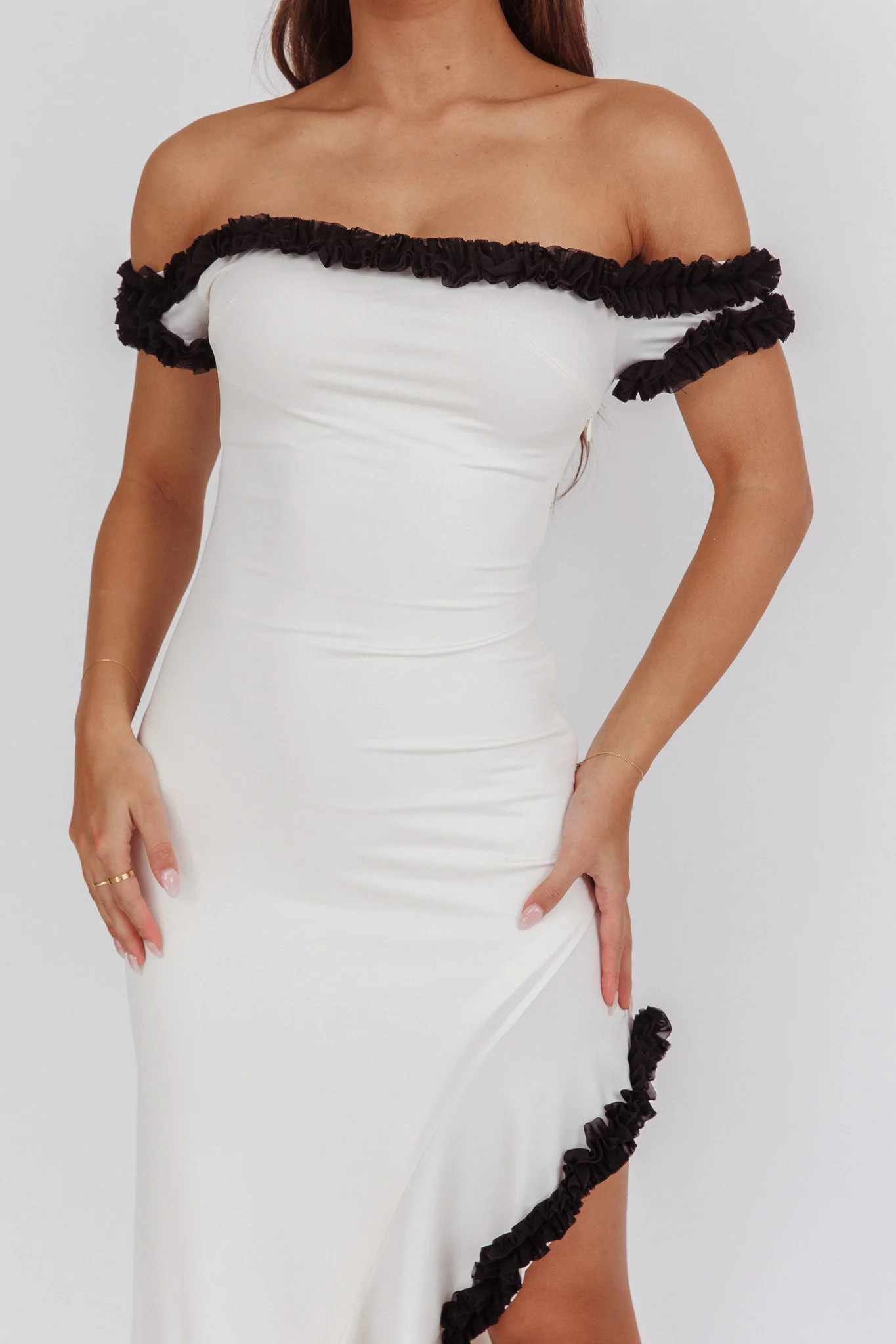 Shake It Off Asymmetric Off-Shoulder Dress Cream - Image 3