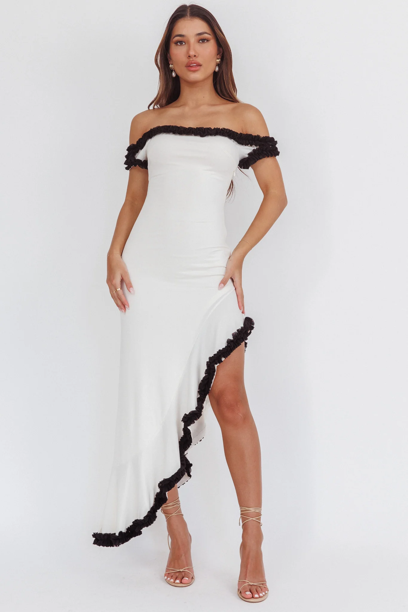 Shake It Off Asymmetric Off-Shoulder Dress Cream - Image 4
