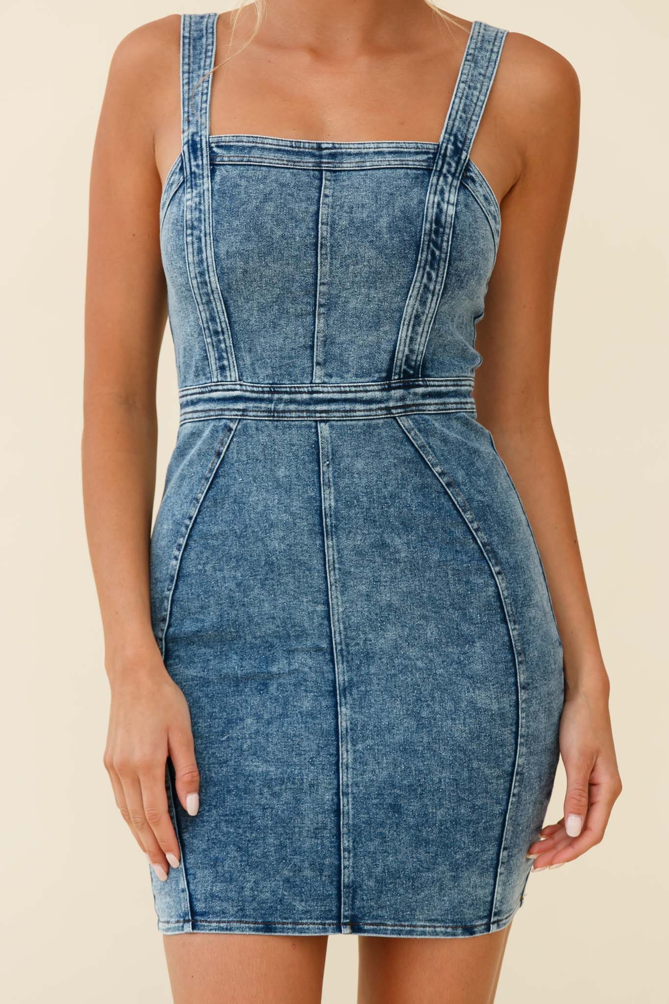 Shalom Structured Bodycon Dress Washed Blue - Image 4