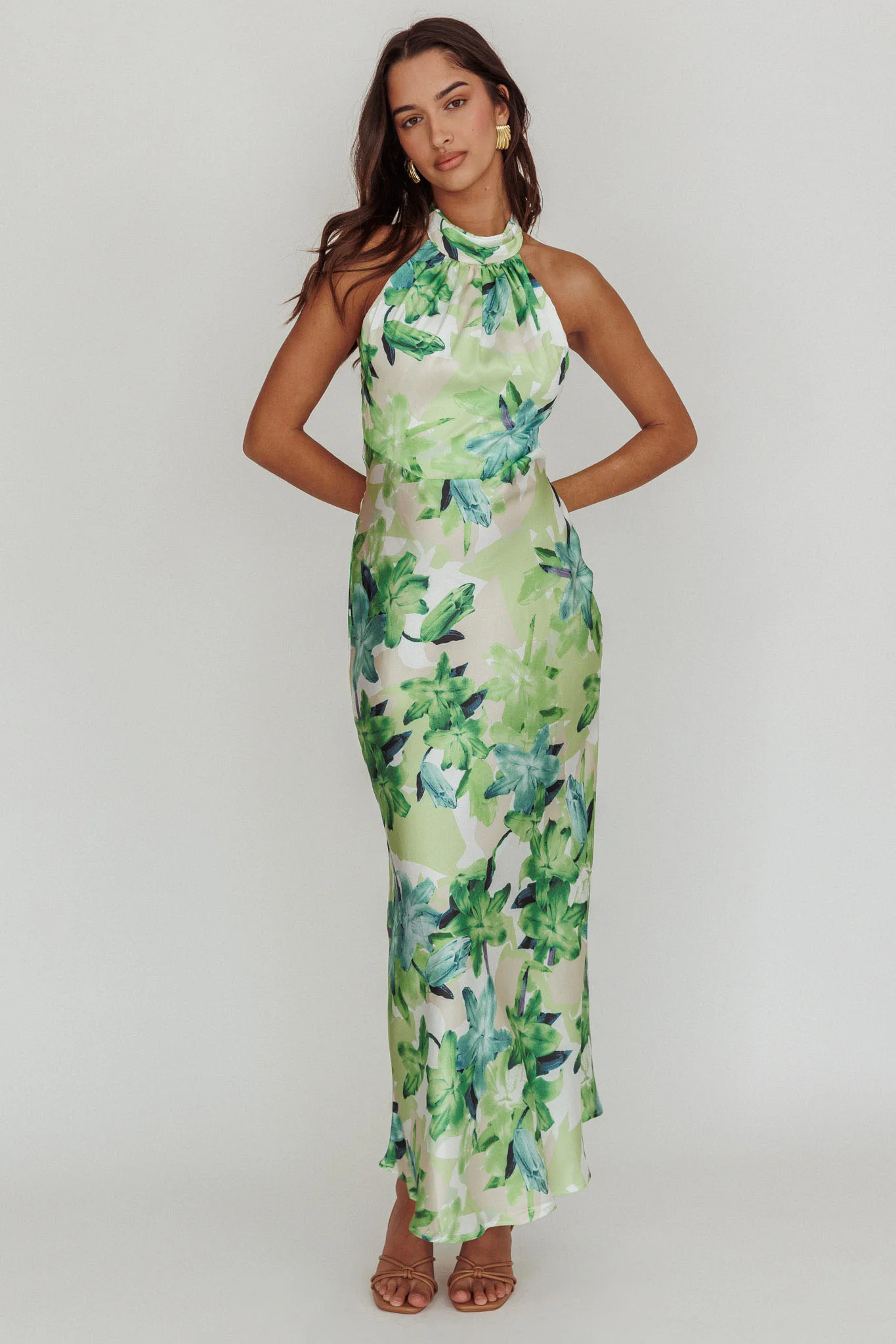Shana Halterneck Maxi Dress Floral Green - Image 2