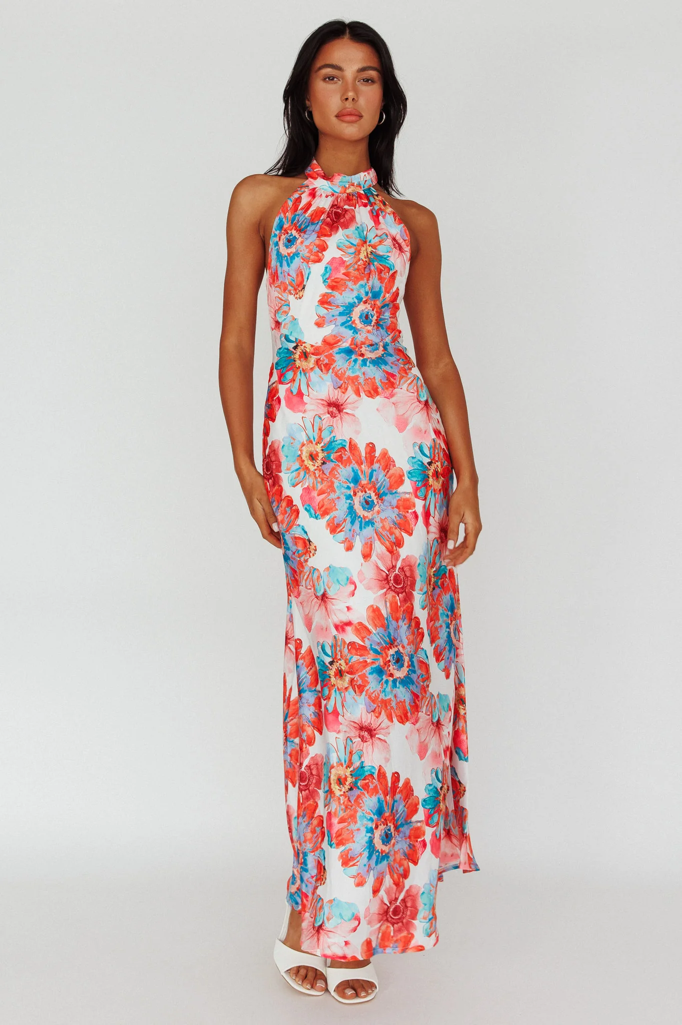 Shana Halterneck Maxi Dress Flowers Pink - Image 3