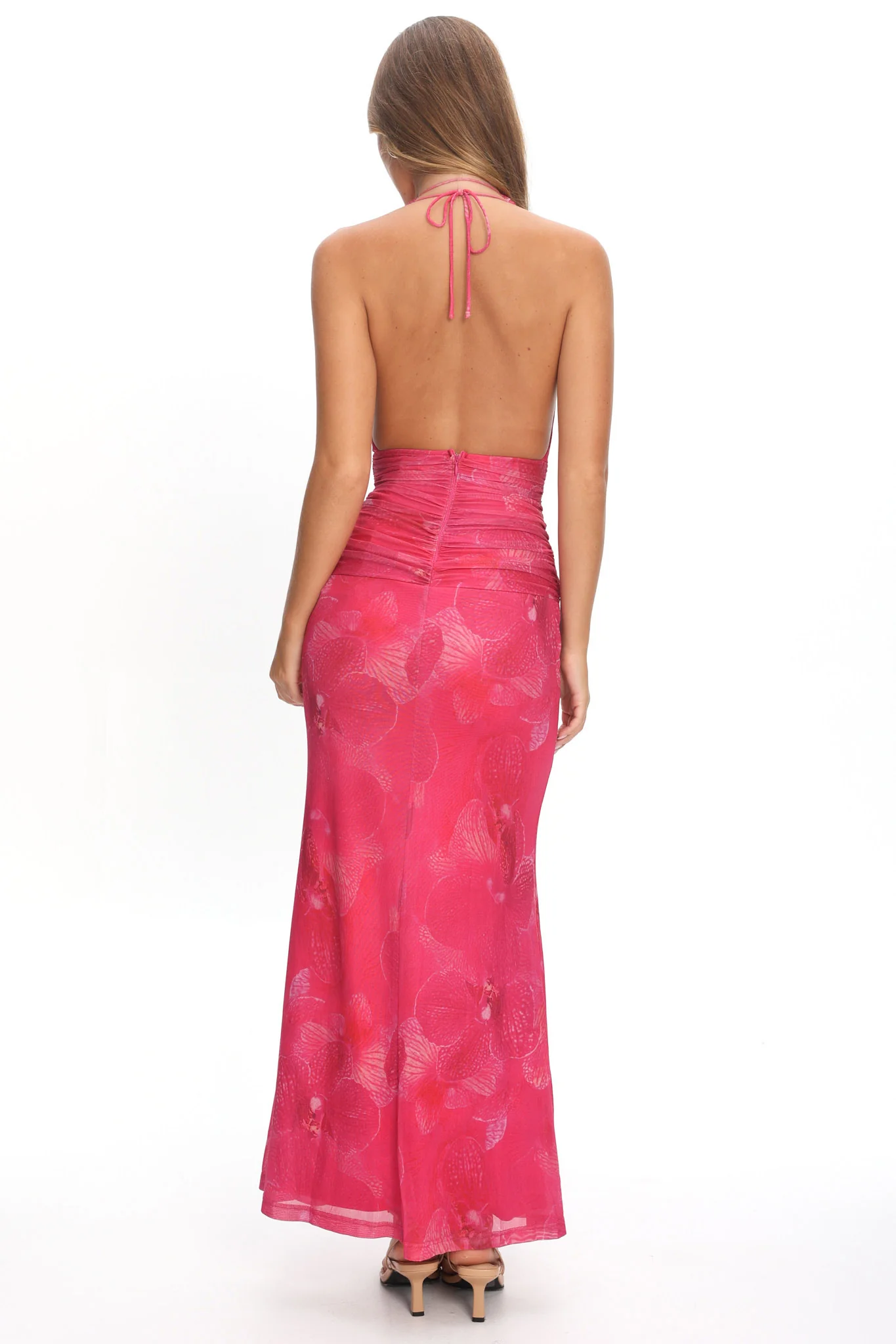 Shanna Plunging Halterneck Maxi Dress Fuchsia - Image 2