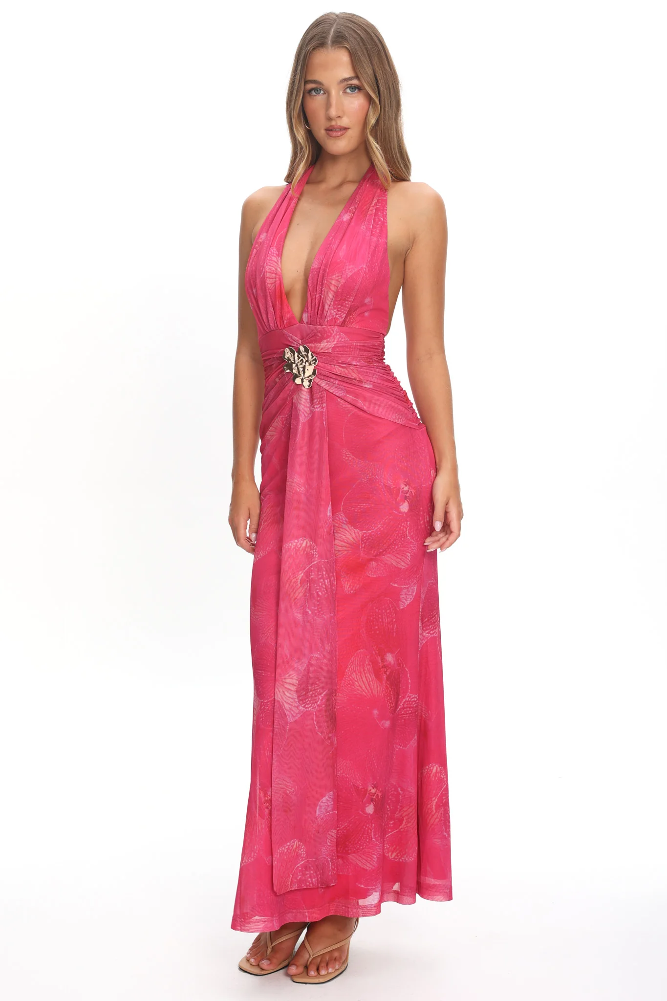 Shanna Plunging Halterneck Maxi Dress Fuchsia - Image 4