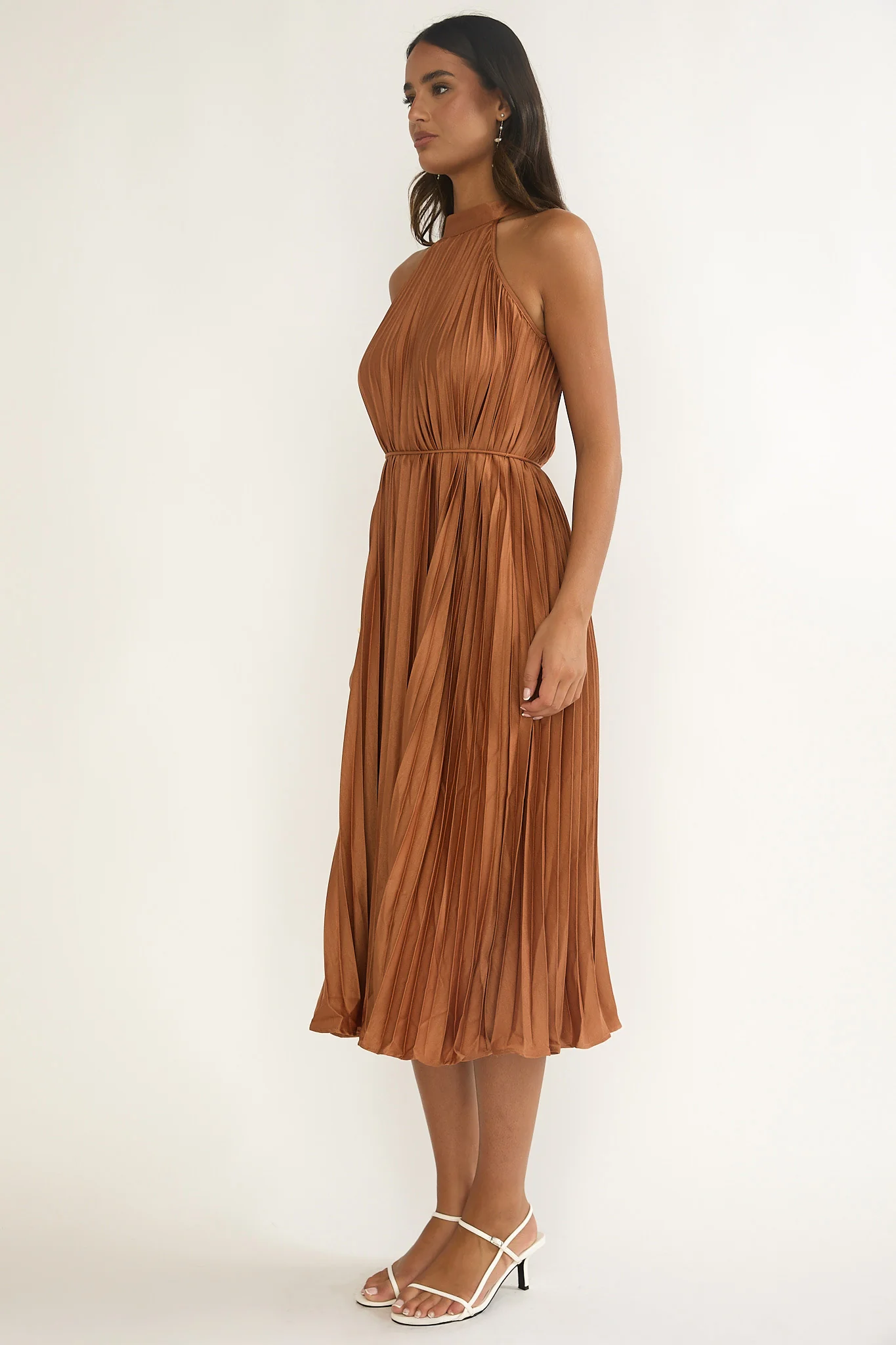 Sharaya Accordion Pleat Midi Dress Mocha - Image 6