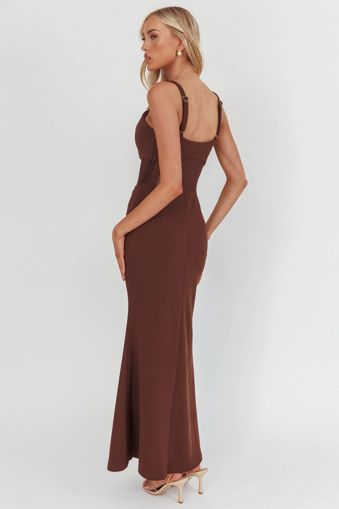 Shelbie Sheer Waist Maxi Dress Chocolate - Image 2
