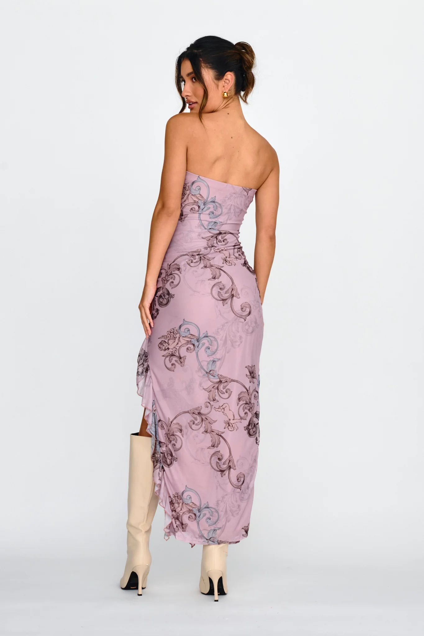 Shelby Strapless Ruffle Split Midi Dress Mauve - Image 2