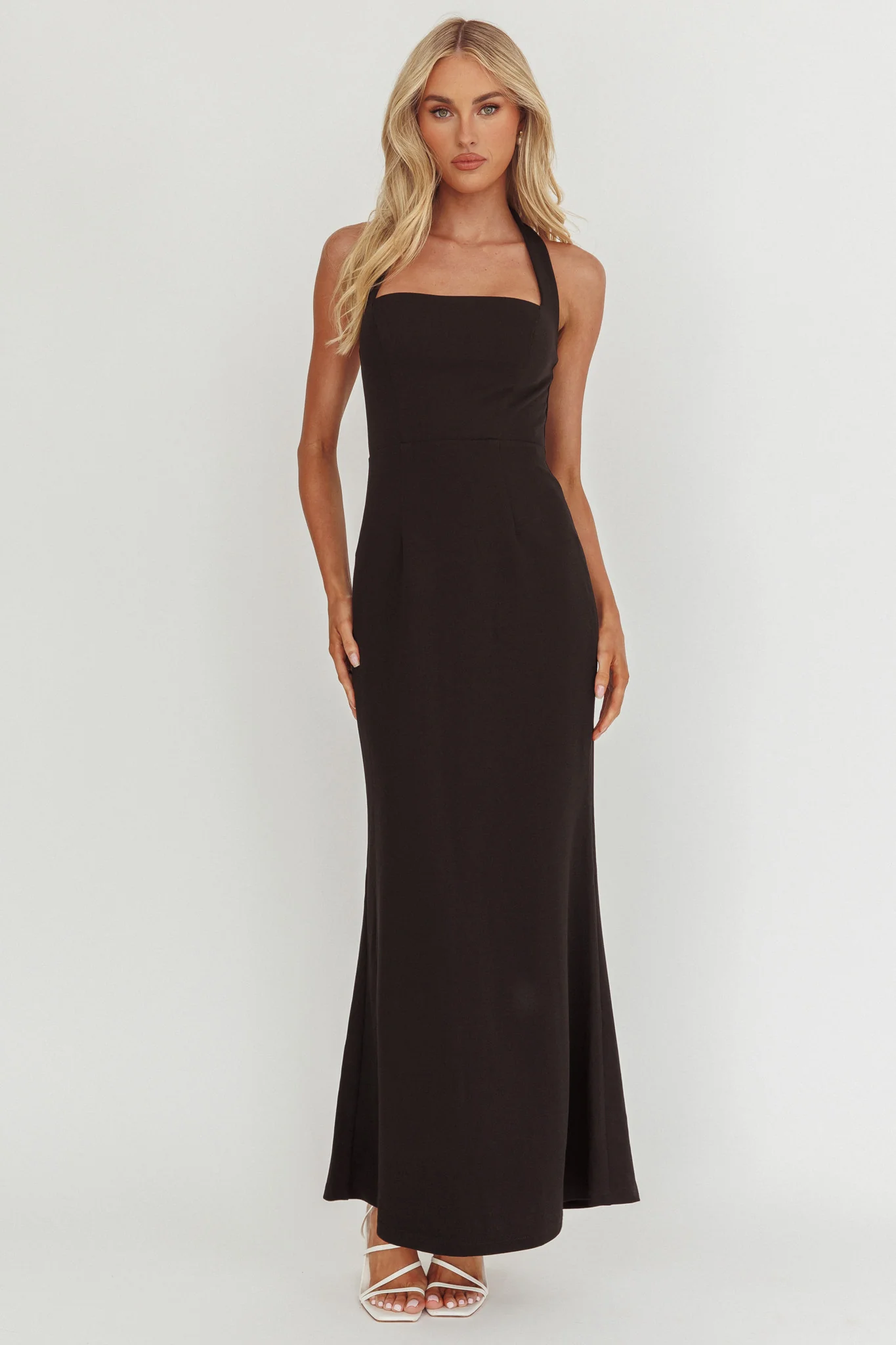 Shellie Square Neckline Halter Maxi Dress Black - Image 4