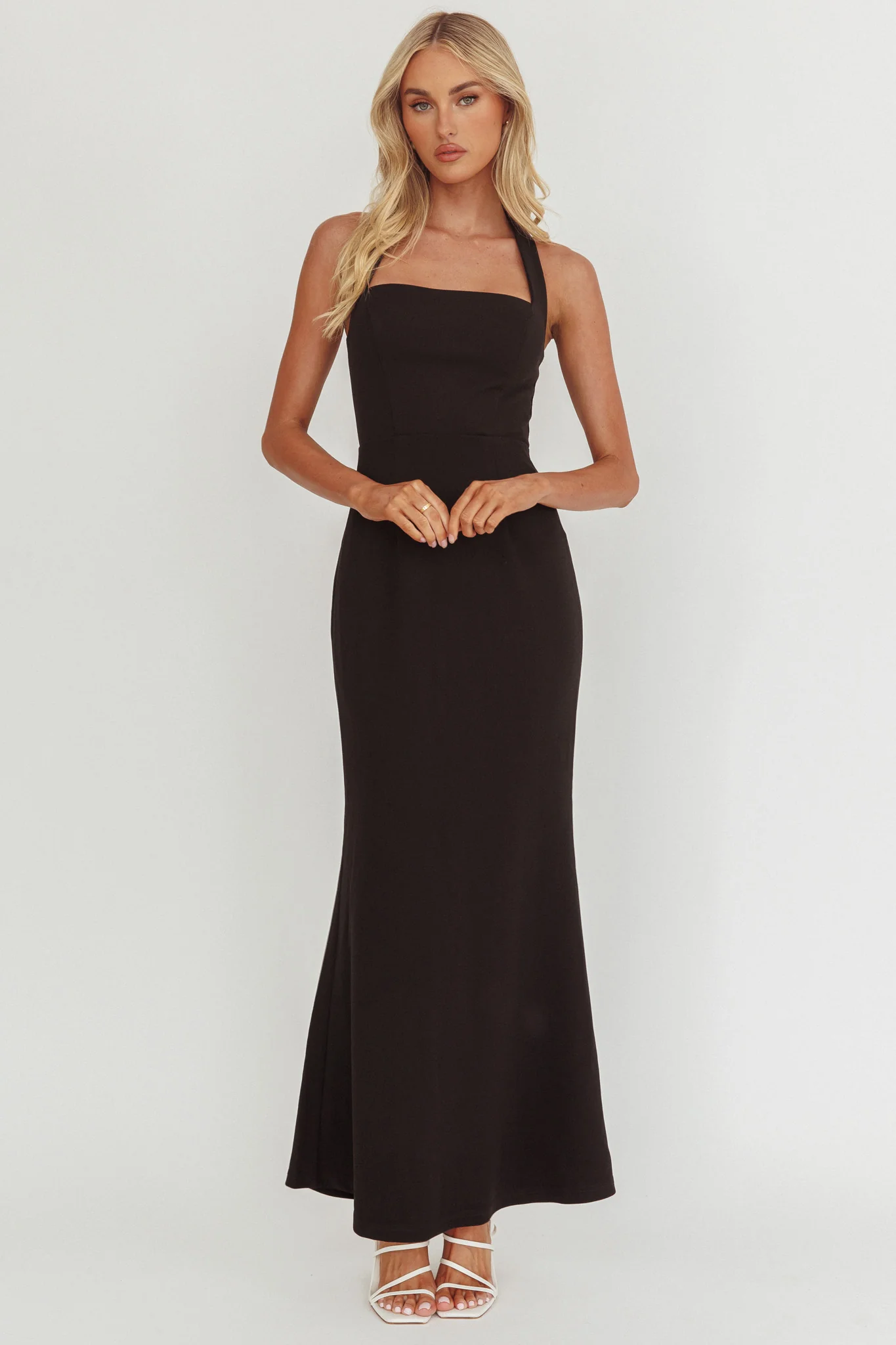 Shellie Square Neckline Halter Maxi Dress Black - Image 5