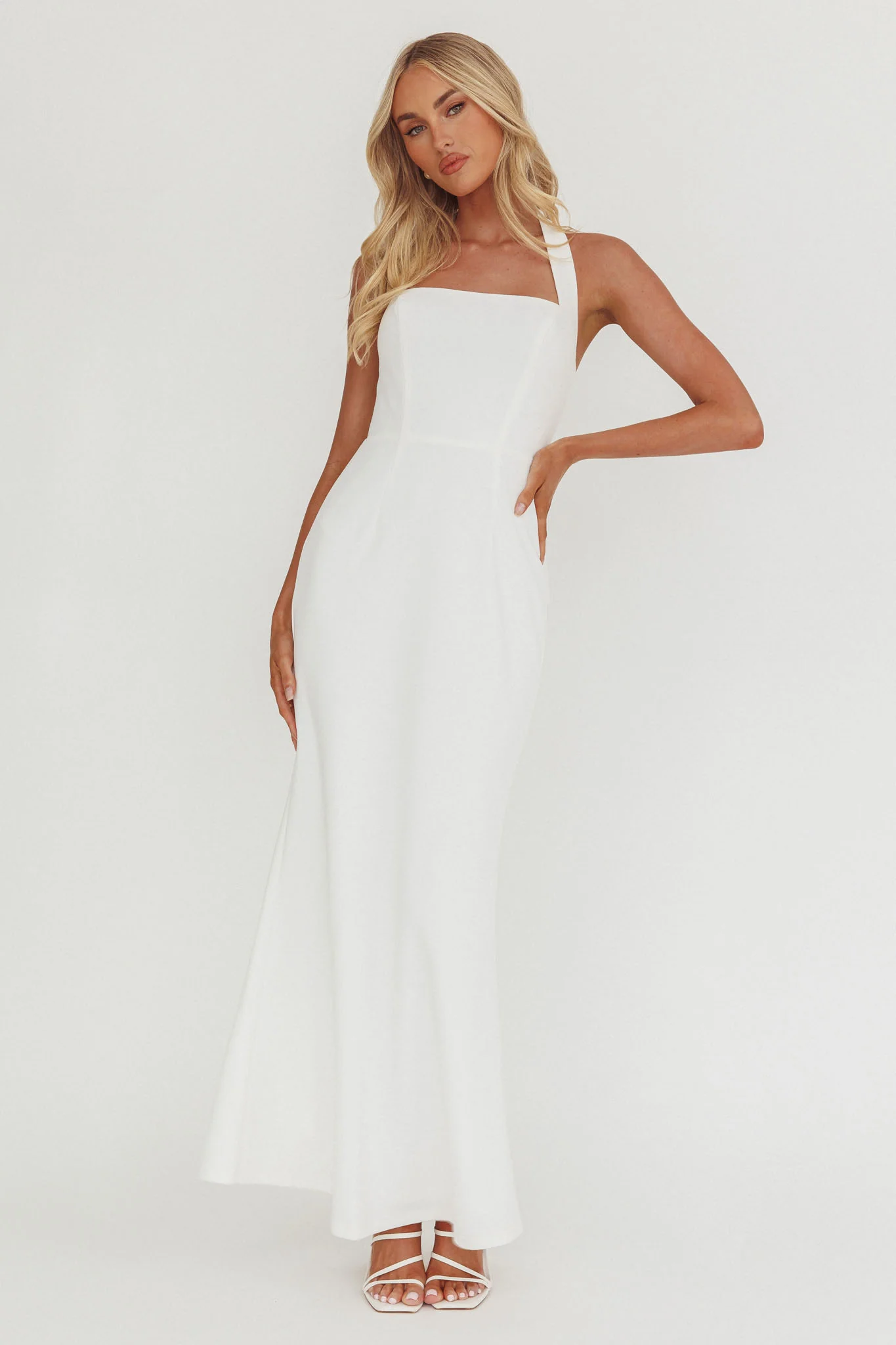 Shellie Square Neckline Halter Maxi Dress White - Image 6