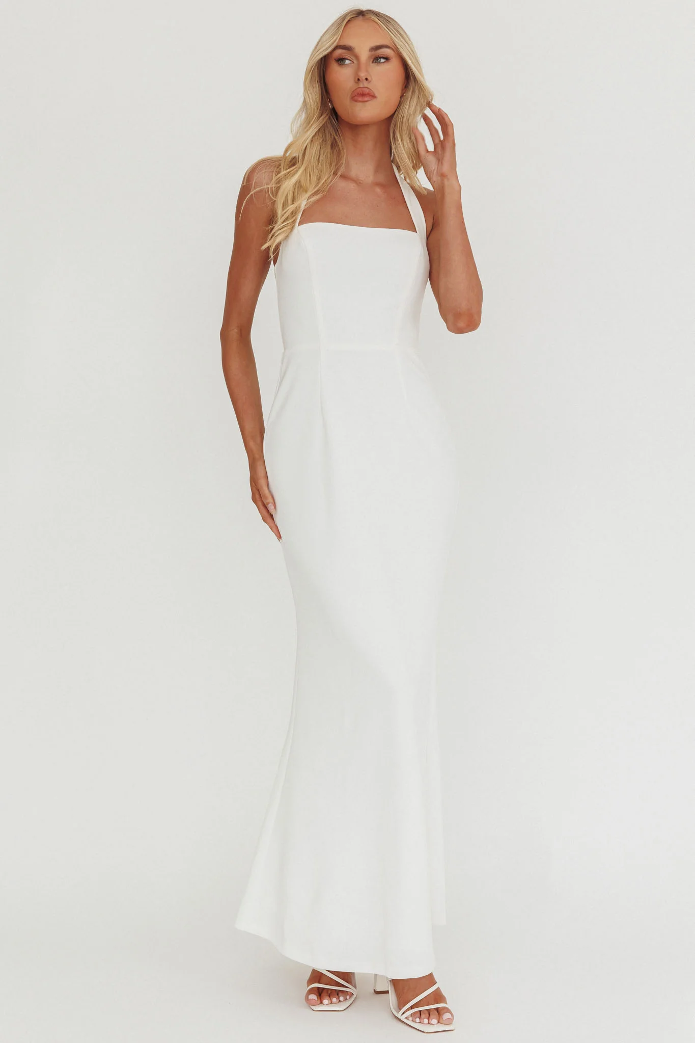 Shellie Square Neckline Halter Maxi Dress White - Image 7