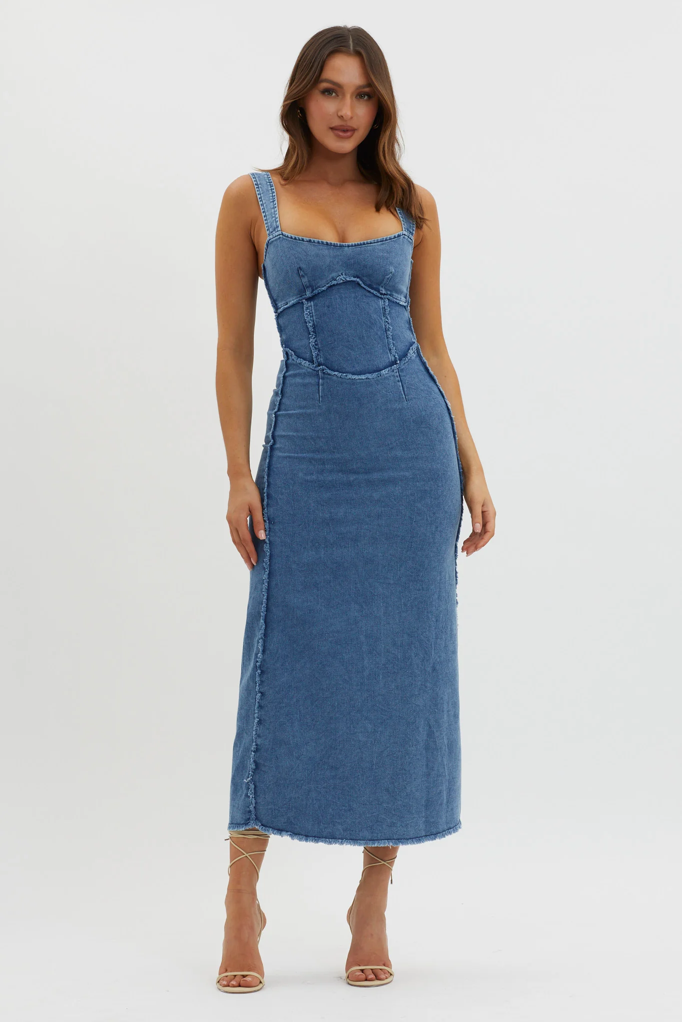 Shenae Raw Edge Bodycon Dress Denim - Image 4