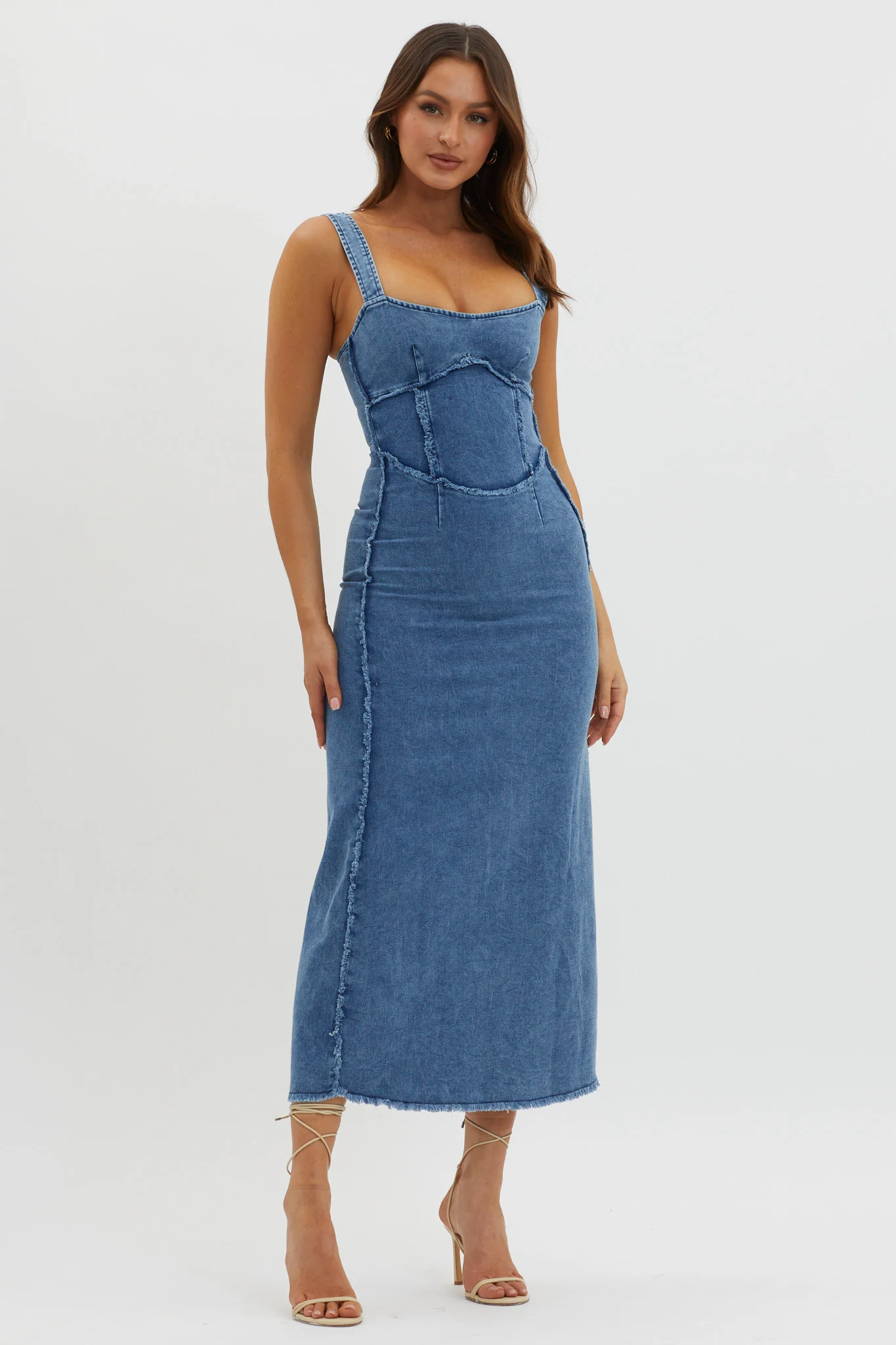Shenae Raw Edge Bodycon Dress Denim - Image 5