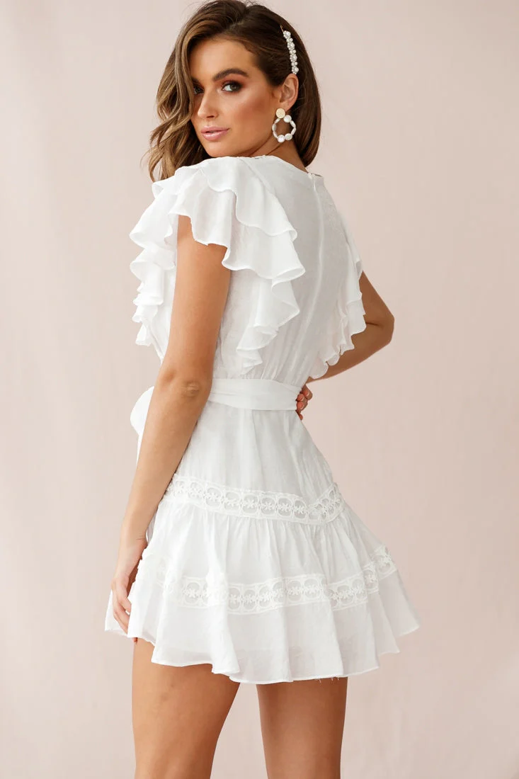 Sheridan Double Frill Sleeve Crochet Detail Dress White - Image 4