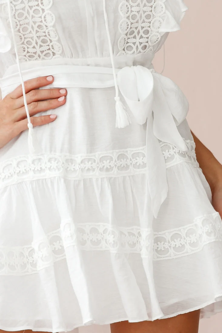 Sheridan Double Frill Sleeve Crochet Detail Dress White - Image 5