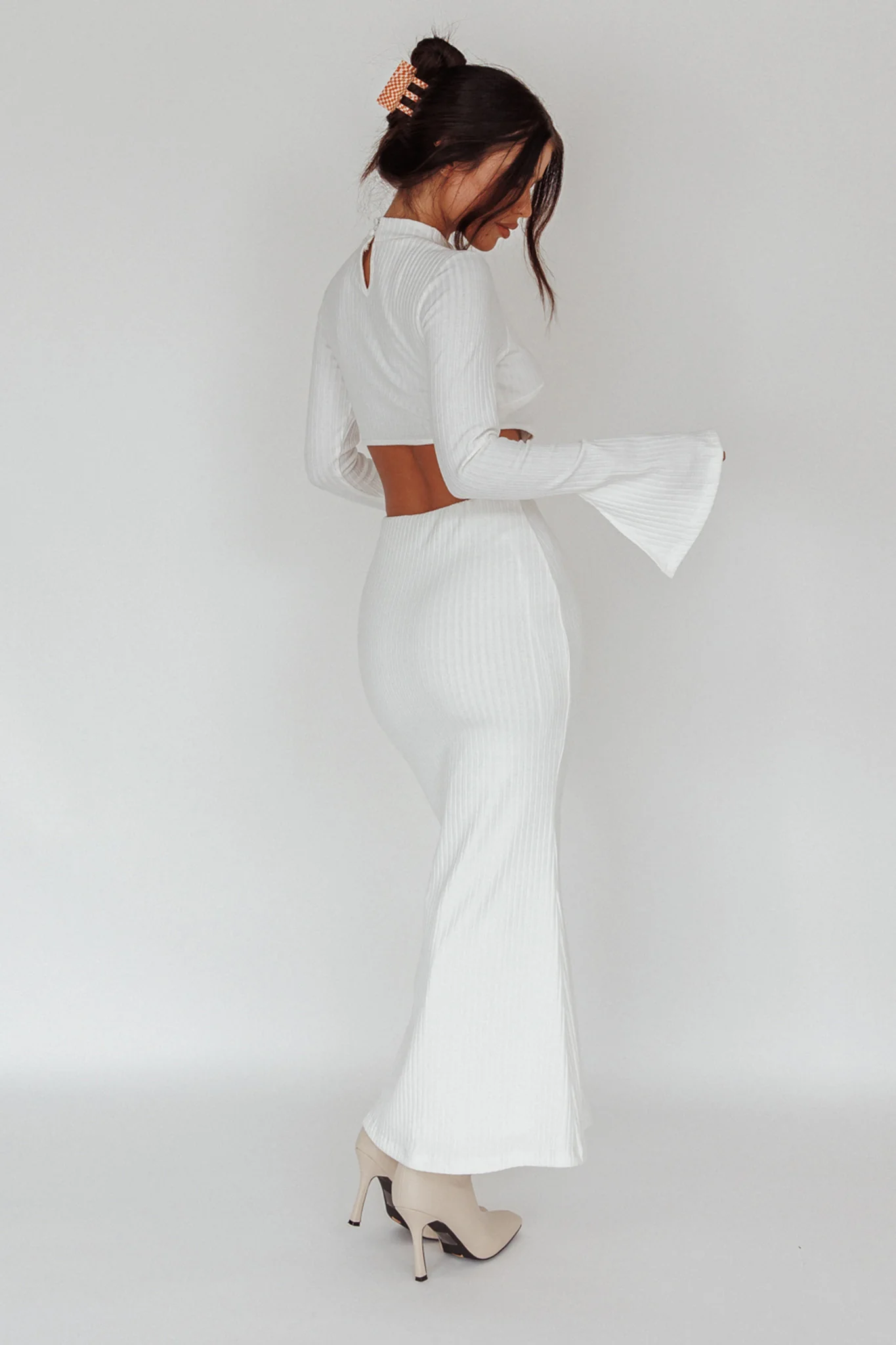 Shianne Long Sleeve Knit Maxi Dress White - Image 2