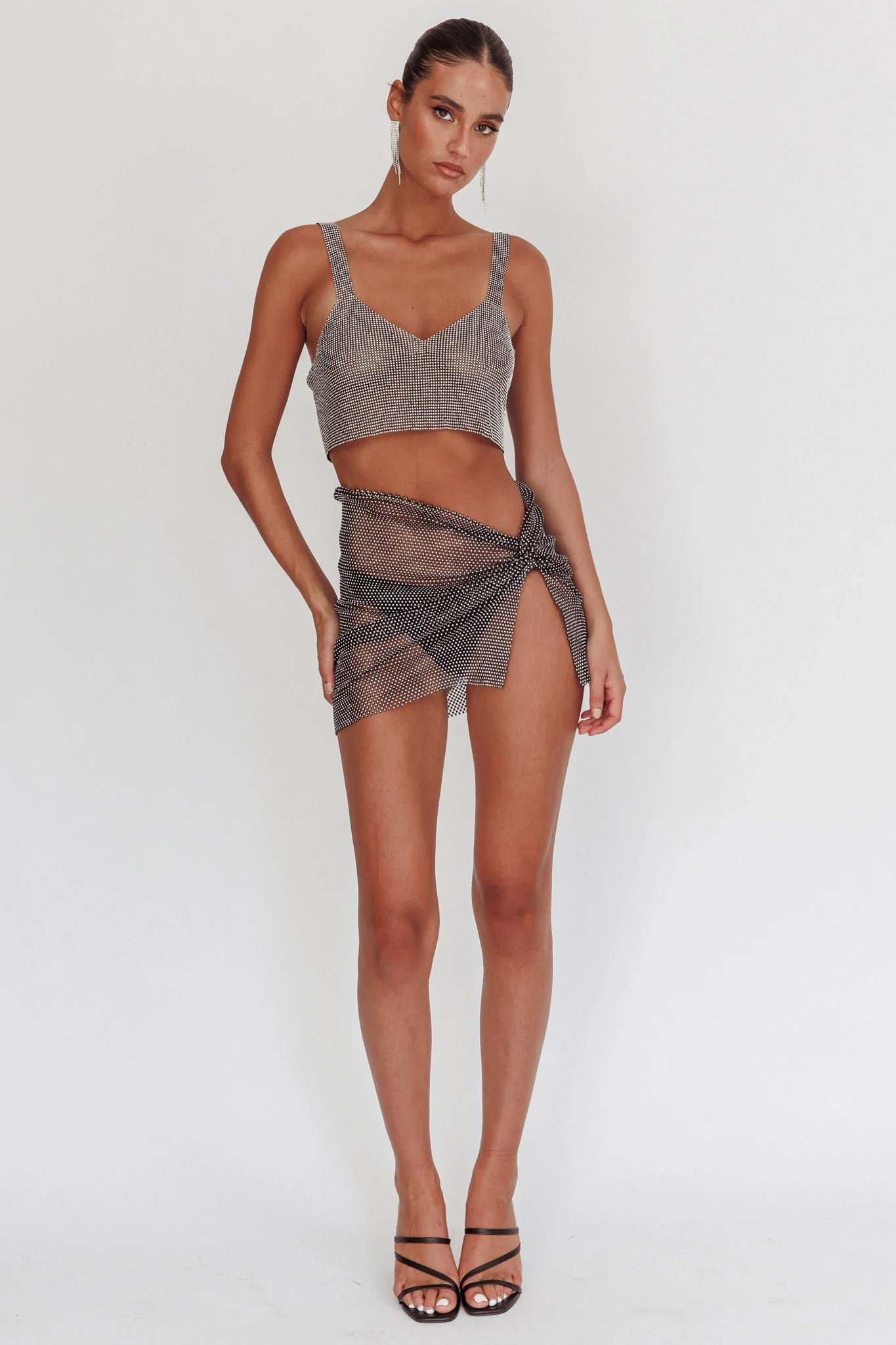 Shine On Diamante Mesh Mini Skirt Black - Image 4