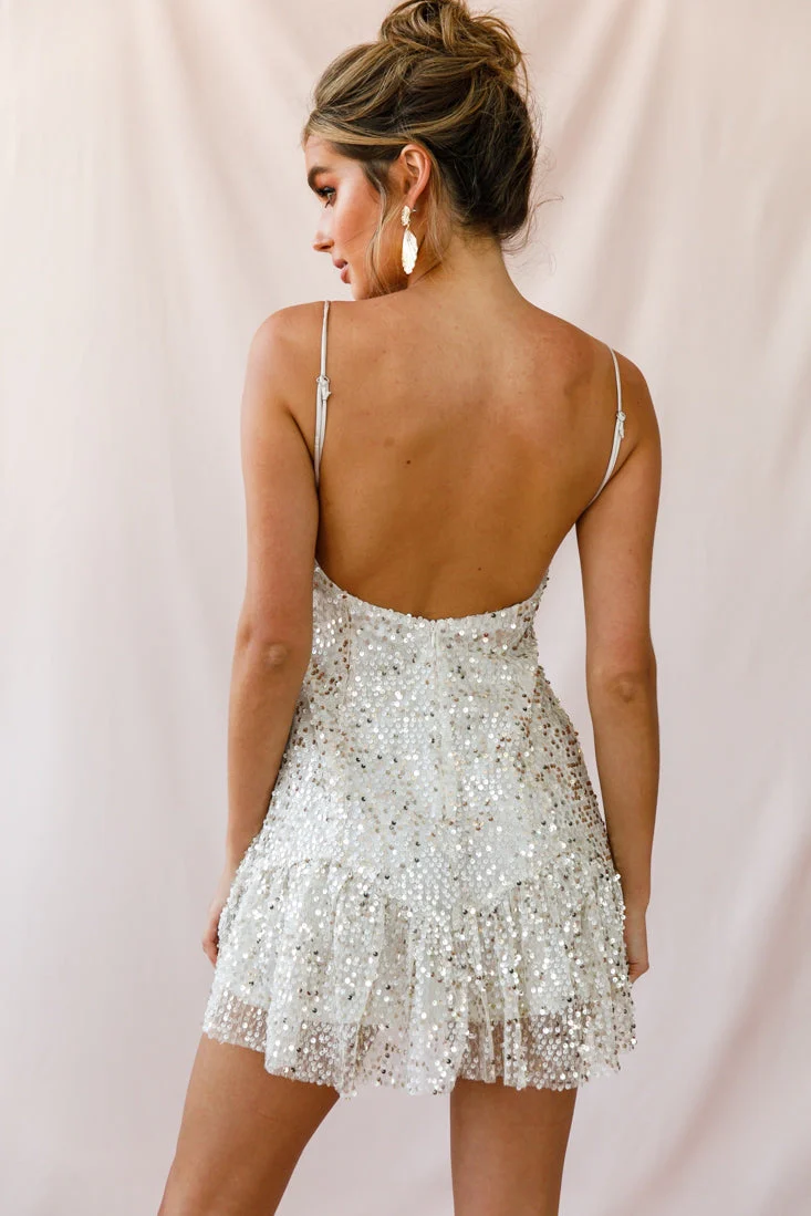 Shine Spaghetti Strap Sequin Mini Dress Champagne - Image 3