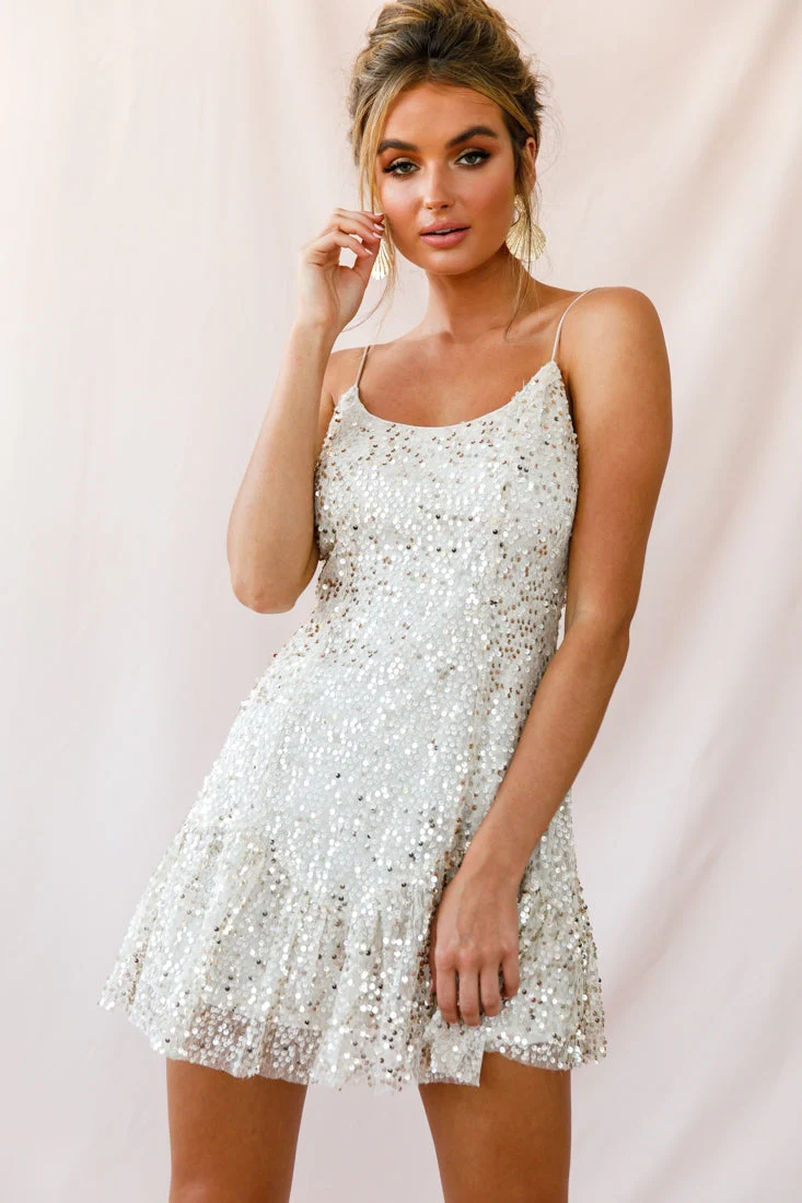 Shine Spaghetti Strap Sequin Mini Dress Champagne - Image 5