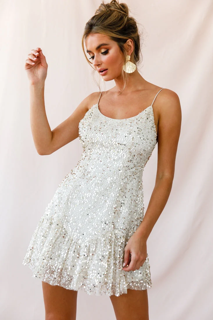 Shine Spaghetti Strap Sequin Mini Dress Champagne - Image 7
